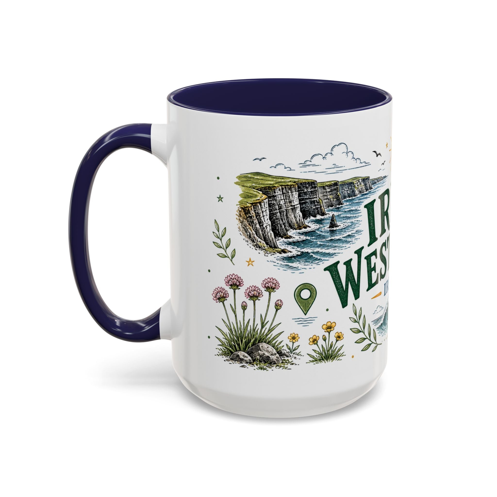 Irish West Coast Coffee Mug | Travel Destination Souvenir Gift | Accent Color Ceramic 11oz 15oz