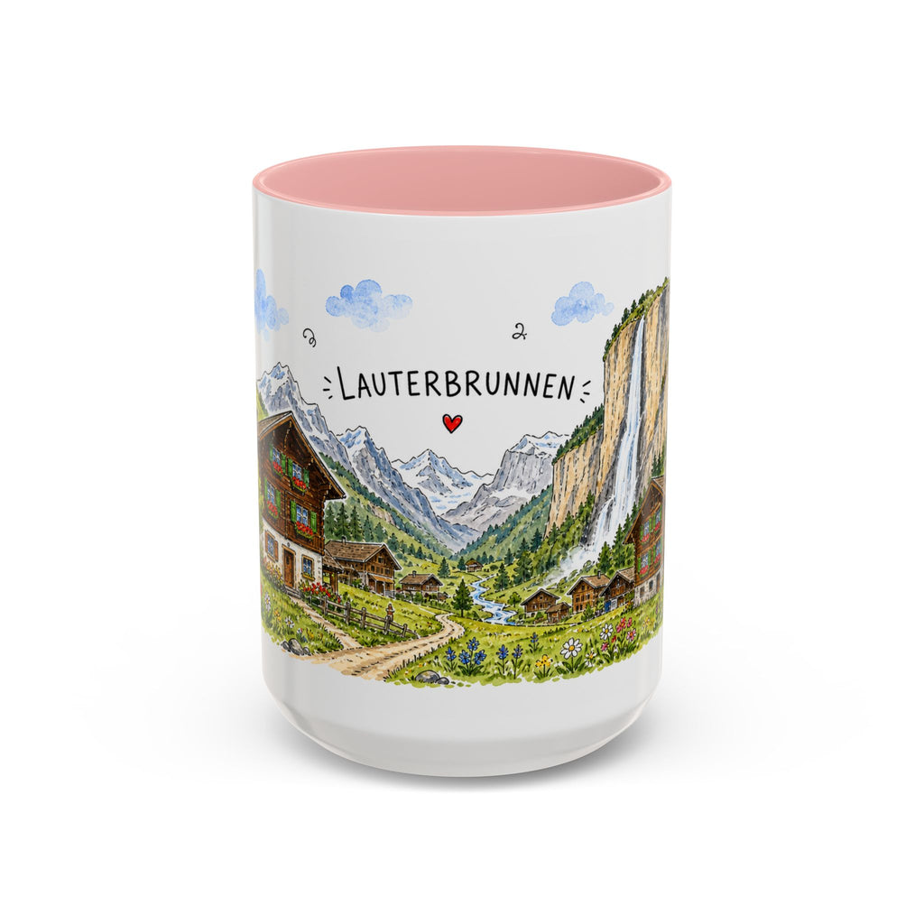 Lauterbrunnen Illustrated Travel Mug | Switzerland Souvenir Accent Coffee Mug | 11oz 15oz Ceramic Cup