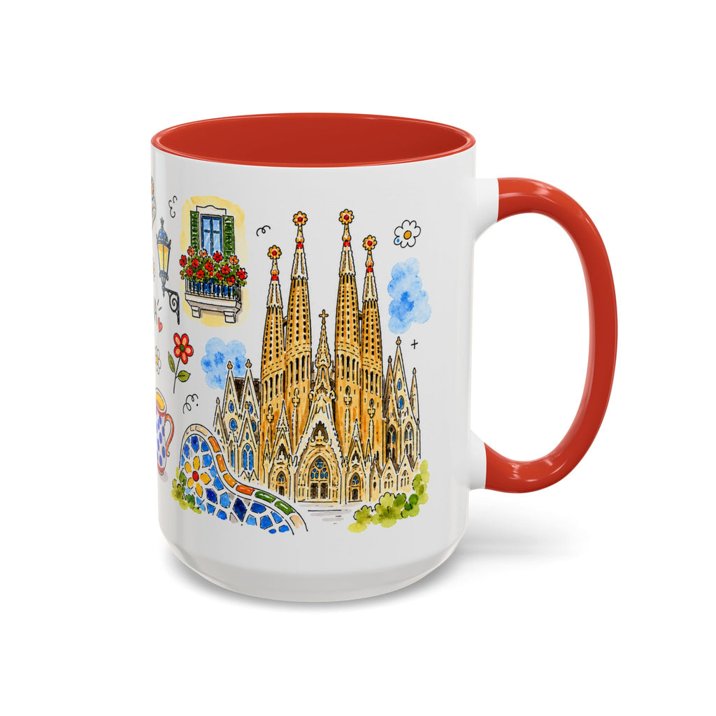 Barcelona Travel Mug | European City Souvenir Accent Coffee Mug | 11oz 15oz Ceramic Cup