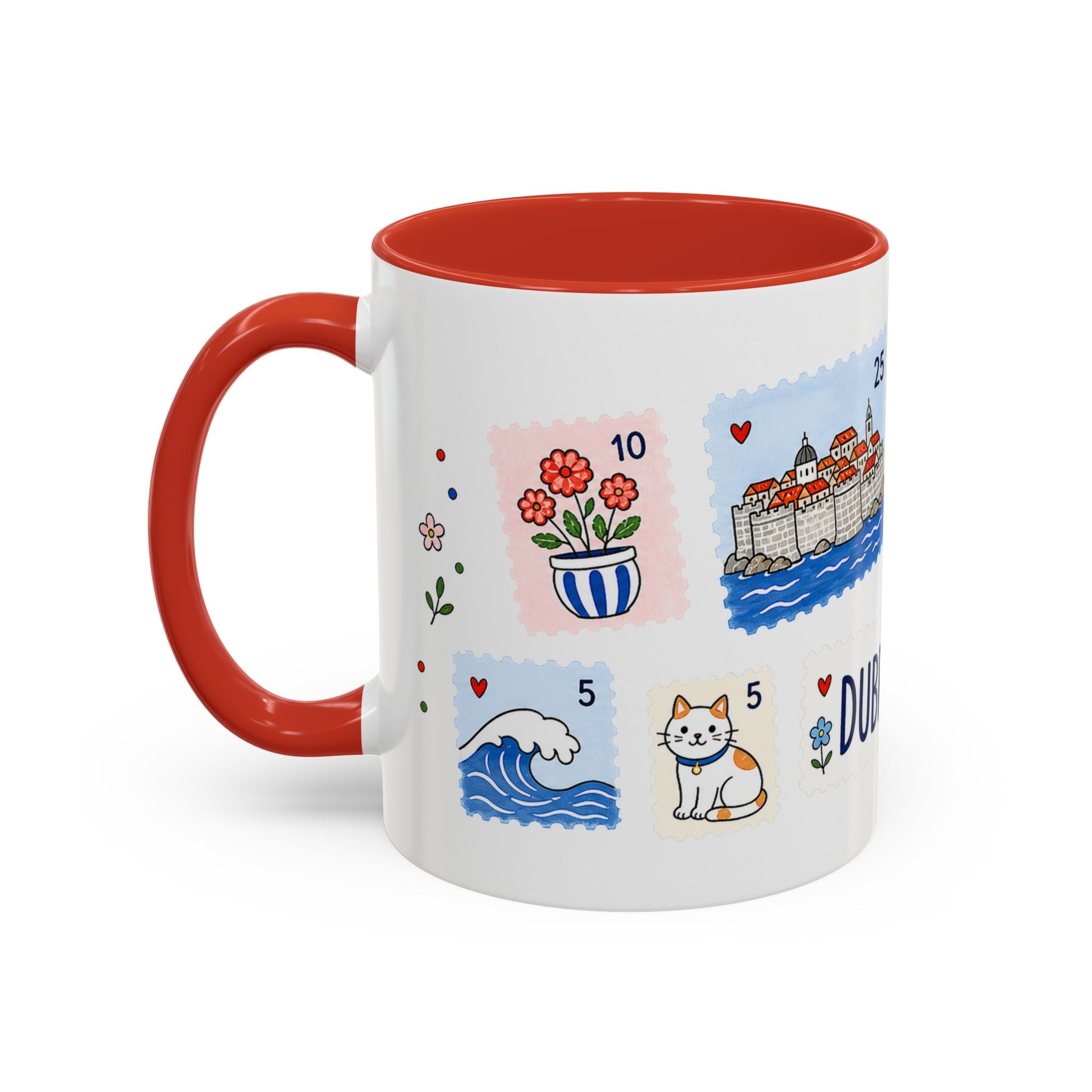 Dubrovnik Coffee Mug | Postage Stamp Collage Mug | Travel Souvenir Accent Cup 11oz 15oz