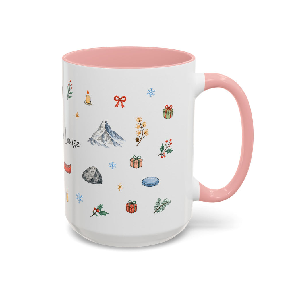 Banff Lake Louise Christmas Mug | Watercolor Travel Souvenir | Holiday Gift | Accent Ceramic Coffee Cup 11oz 15oz