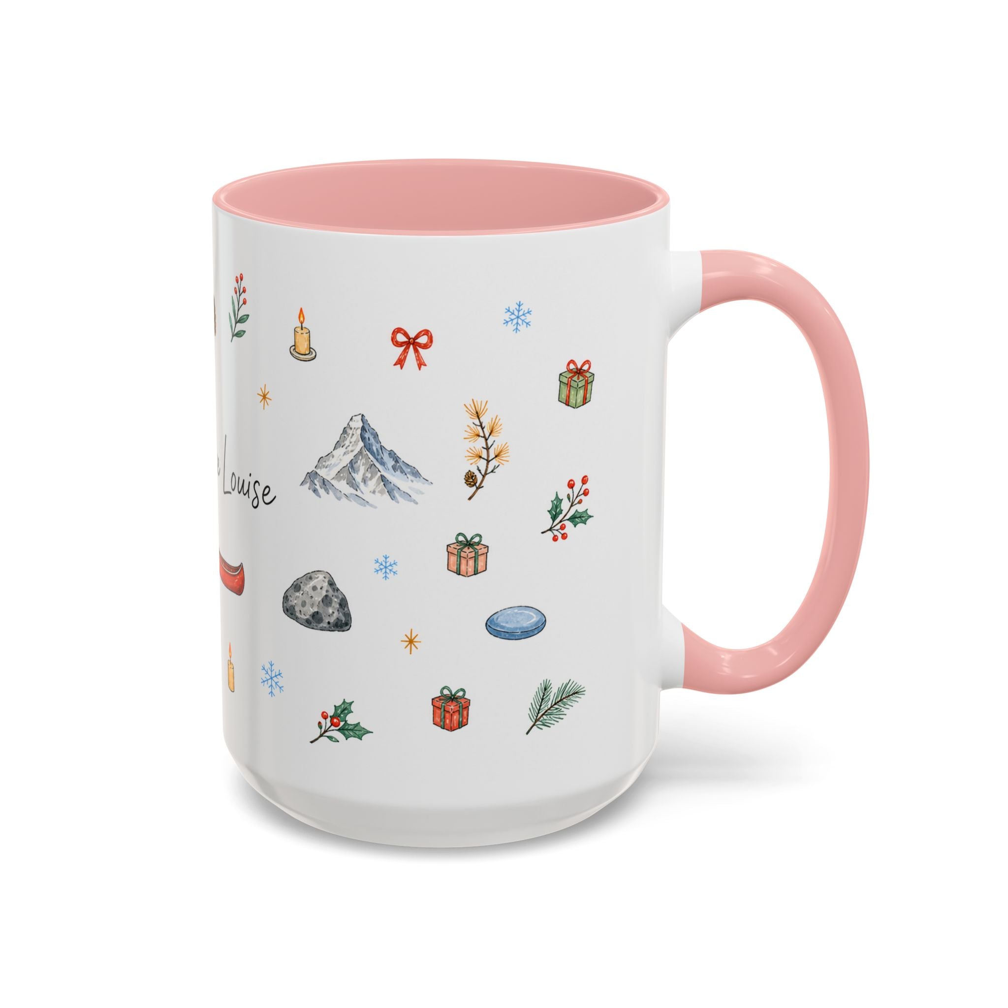 Banff Lake Louise Christmas Mug | Watercolor Travel Souvenir | Holiday Gift | Accent Ceramic Coffee Cup 11oz 15oz
