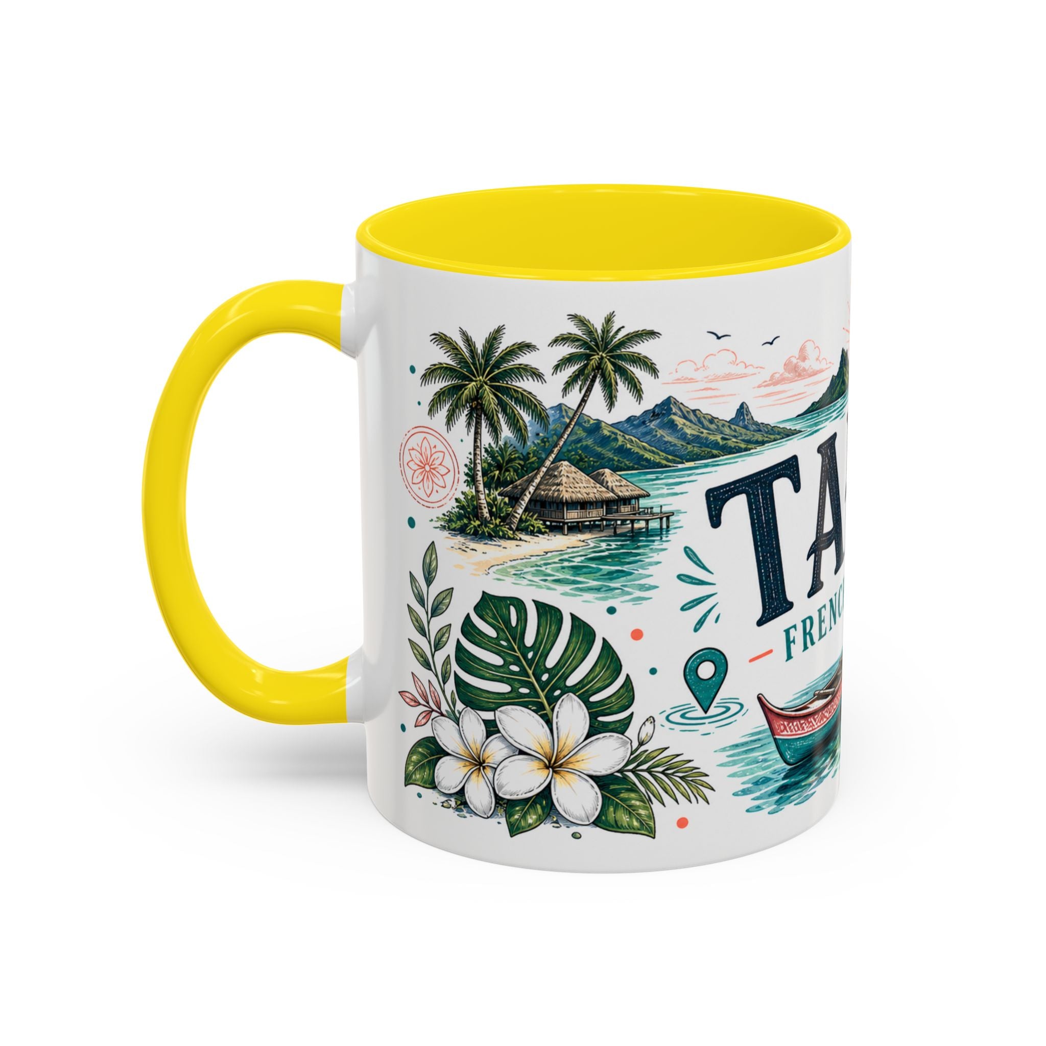 Tahiti Coffee Mug | Travel Destination Souvenir Gift | Accent Color Ceramic 11oz 15oz