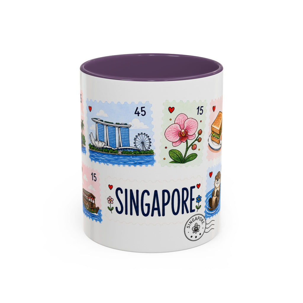 Singapore Coffee Mug | Postage Stamp Collage Mug | Travel Souvenir Accent Cup 11oz 15oz