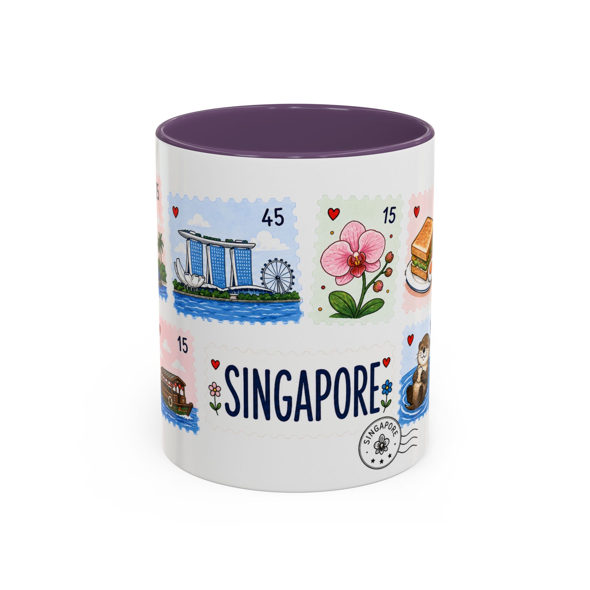 Singapore Coffee Mug | Postage Stamp Collage Mug | Travel Souvenir Accent Cup 11oz 15oz