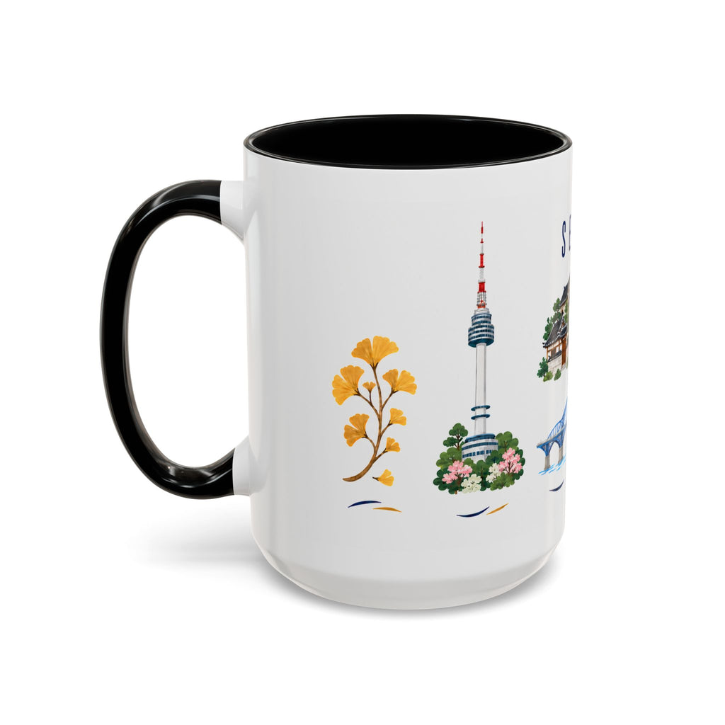Seoul Coffee Mug | South Korea Travel Souvenir | Porcelain Decal City Gift | 11oz 15oz Accent Mug