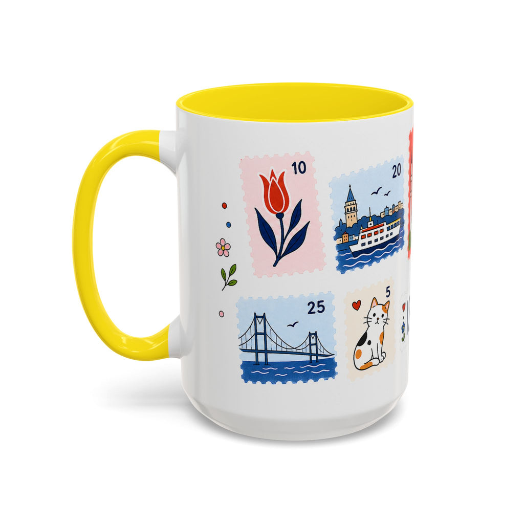 Istanbul Coffee Mug | Postage Stamp Collage Mug | Travel Souvenir Accent Cup 11oz 15oz
