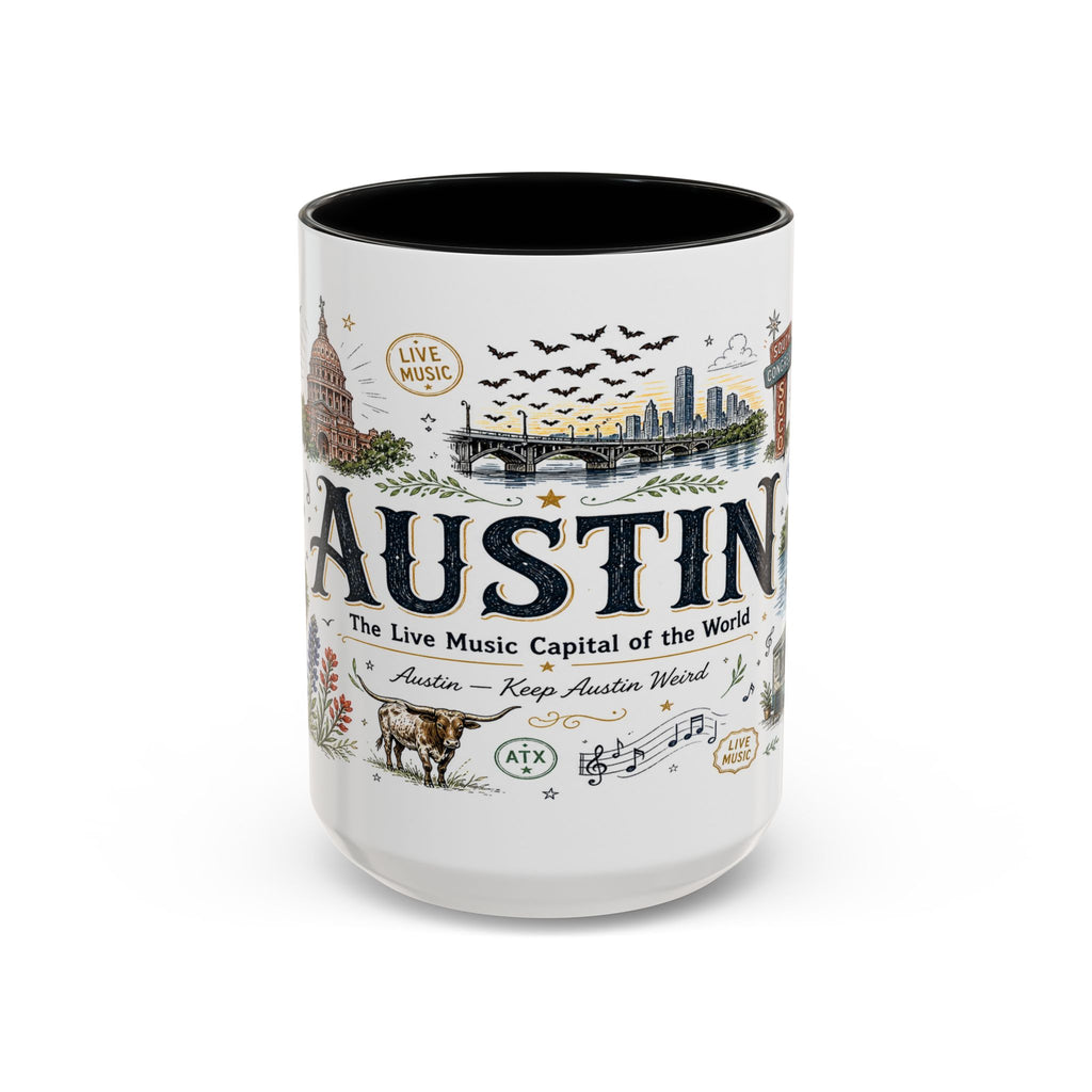 Austin Coffee Mug | Texas Souvenir City Gift | Accent Color Ceramic 11oz 15oz