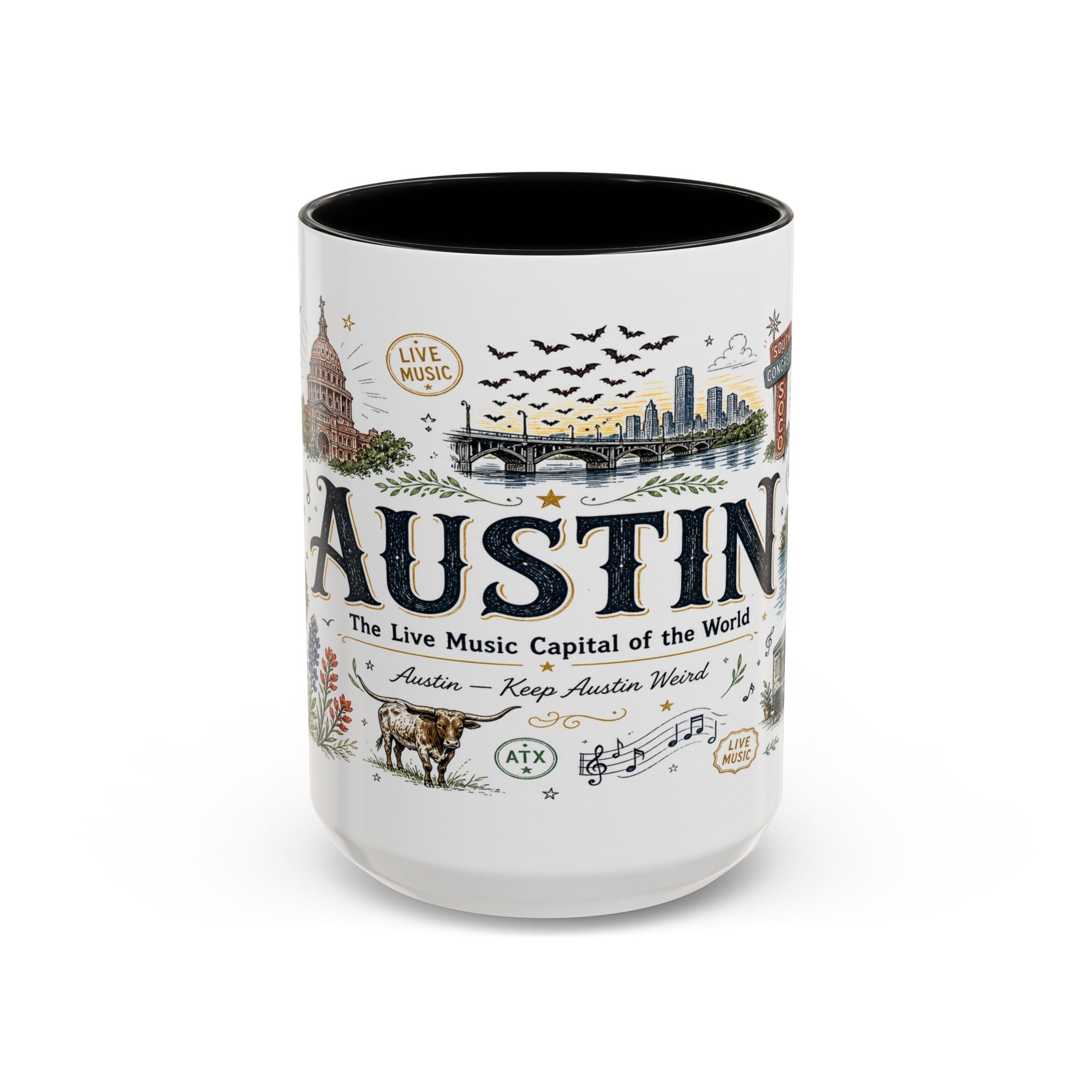 Austin Coffee Mug | Texas Souvenir City Gift | Accent Color Ceramic 11oz 15oz