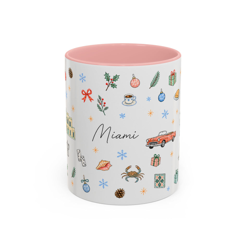 Miami Christmas Mug | Watercolor Art Deco City Souvenir (11oz/15oz)