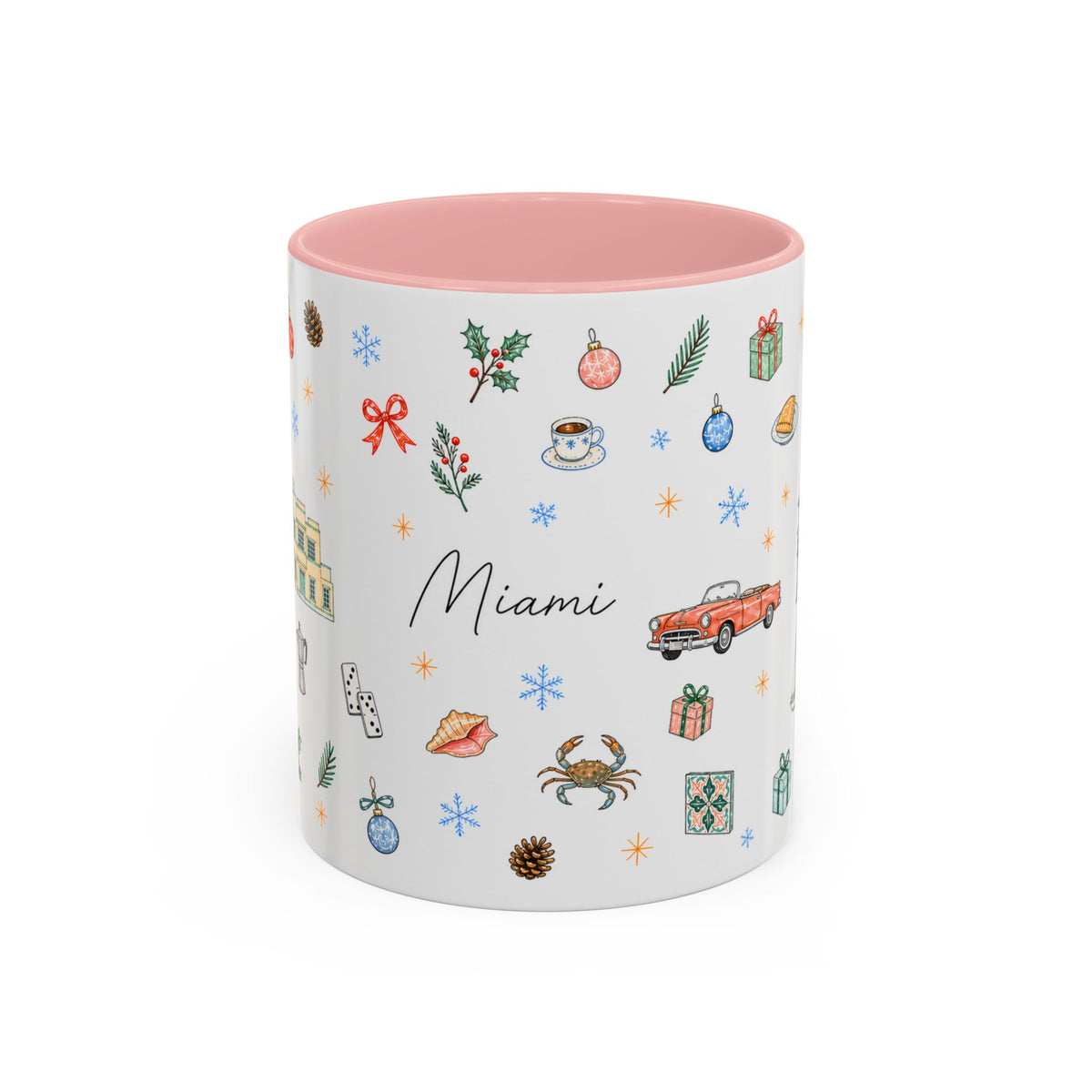 Miami Christmas Mug | Watercolor Art Deco City Souvenir (11oz/15oz)