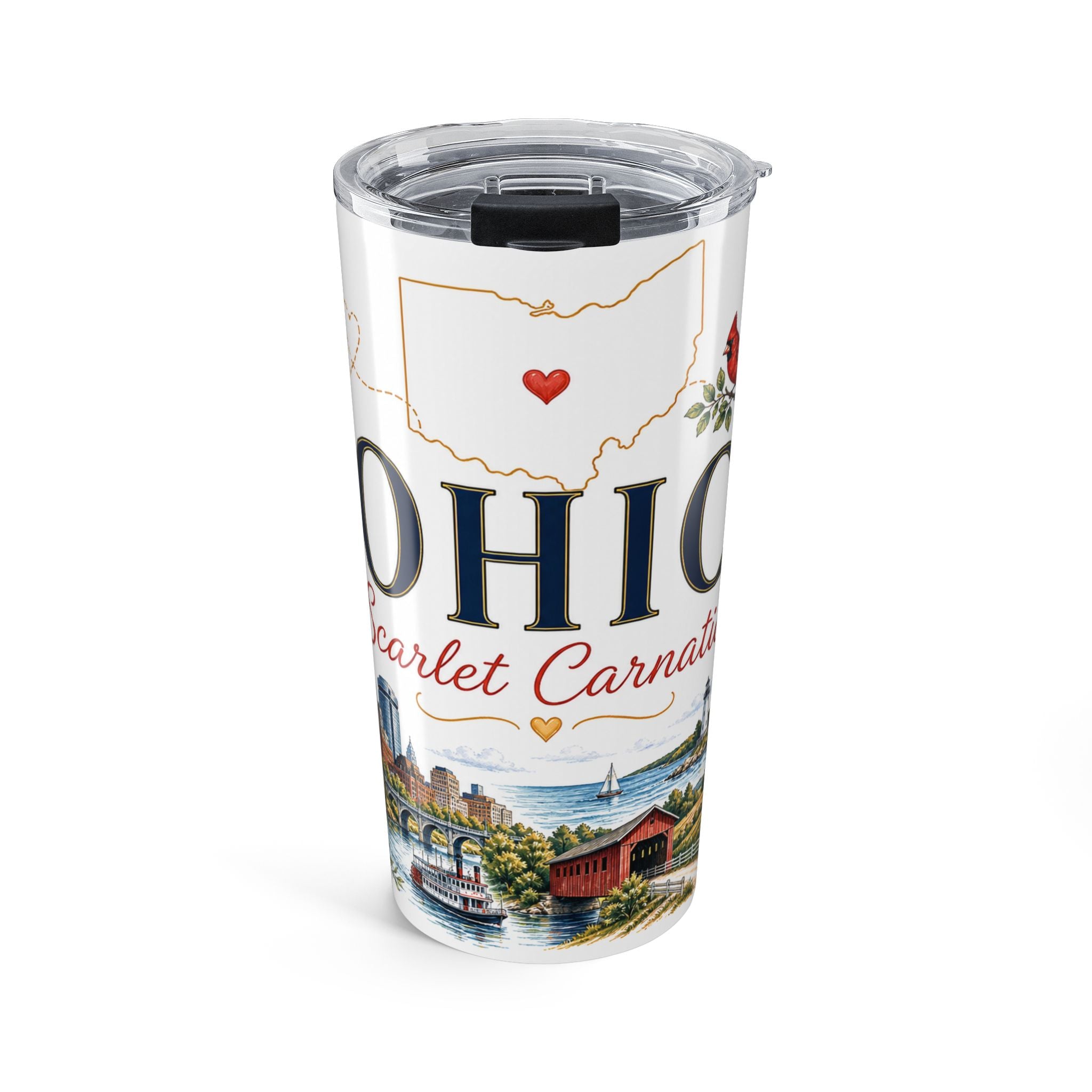 Ohio State Flower 20oz Tumbler | Scarlet Carnation Botanical State Flower Gift | Insulated Stainless Steel Travel Cup