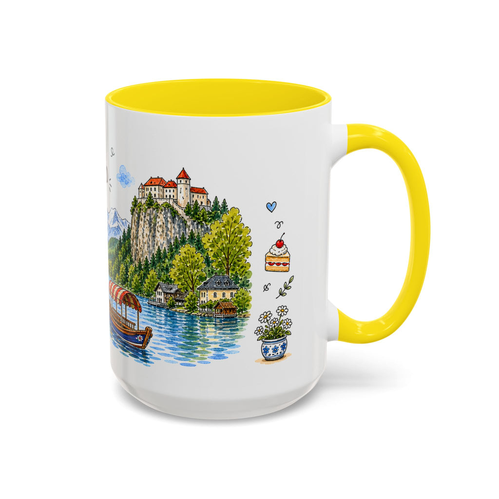 Bled Illustrated Travel Mug | Slovenia Souvenir Accent Coffee Mug | 11oz 15oz Ceramic Cup