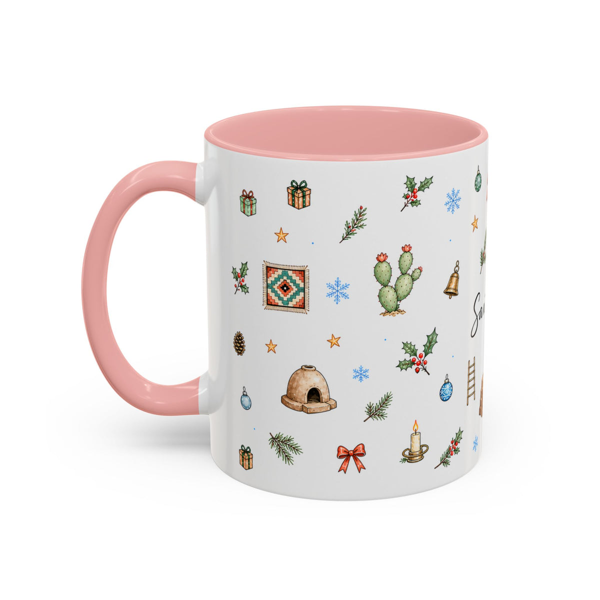 Santa Fe Christmas Mug | Watercolor City Souvenir | Ceramic Coffee Cup (11oz 15oz)