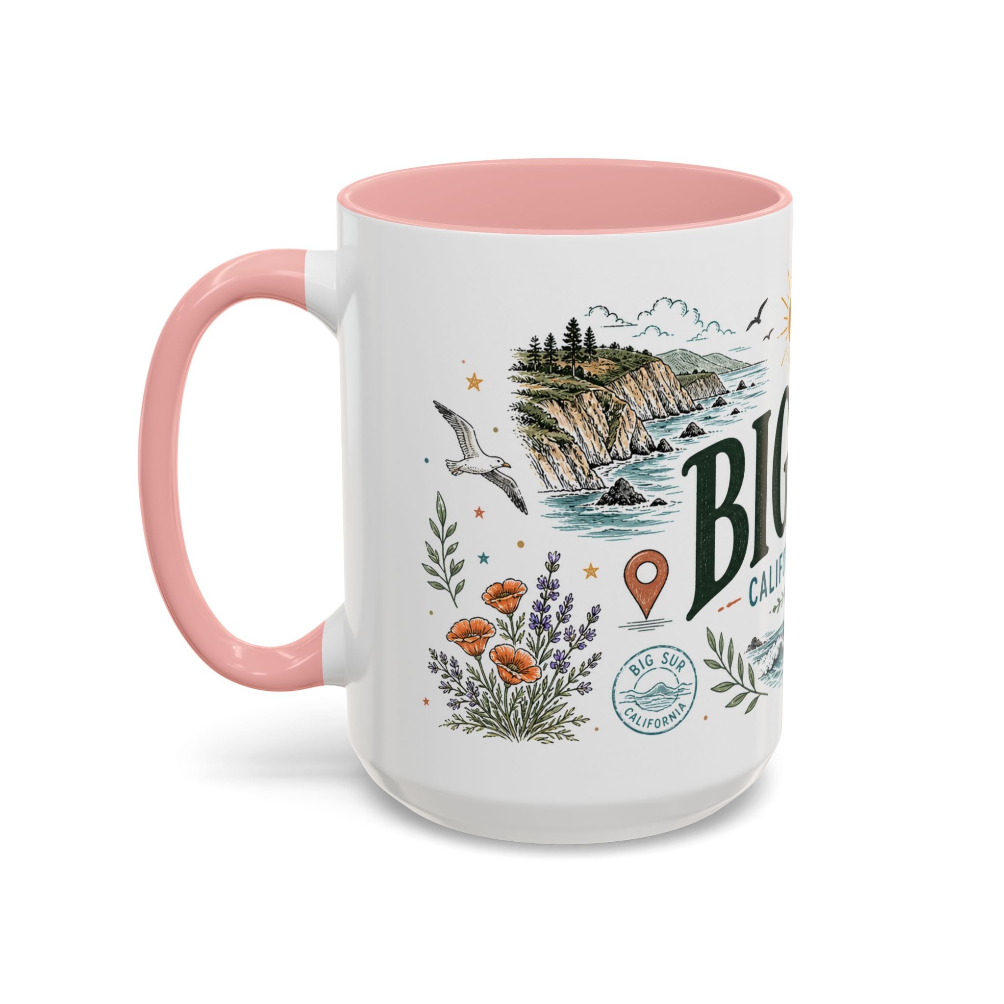 Big Sur Coffee Mug | Travel Destination Souvenir Gift | Accent Color Ceramic 11oz 15oz