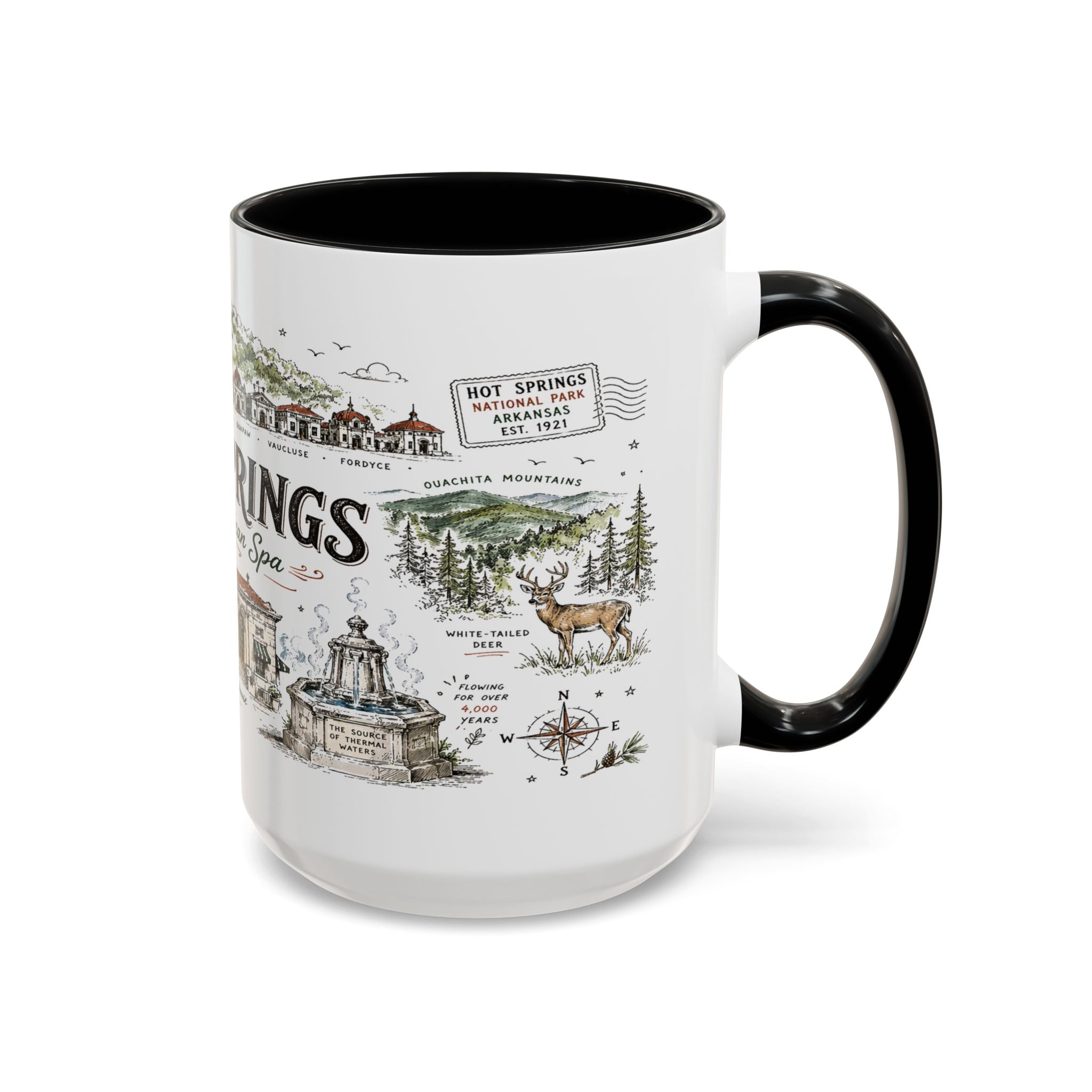 Hot Springs National Park Coffee Mug | Arkansas Thermal Spring Spa Gift | Accent Color Ceramic 11oz 15oz
