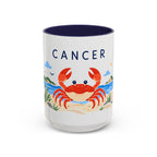 Cancer Zodiac Coffee Mug | Crab and Coastal Design | Astrology Birthday Gift | 11 oz 15 oz Ceramic Accent Mug