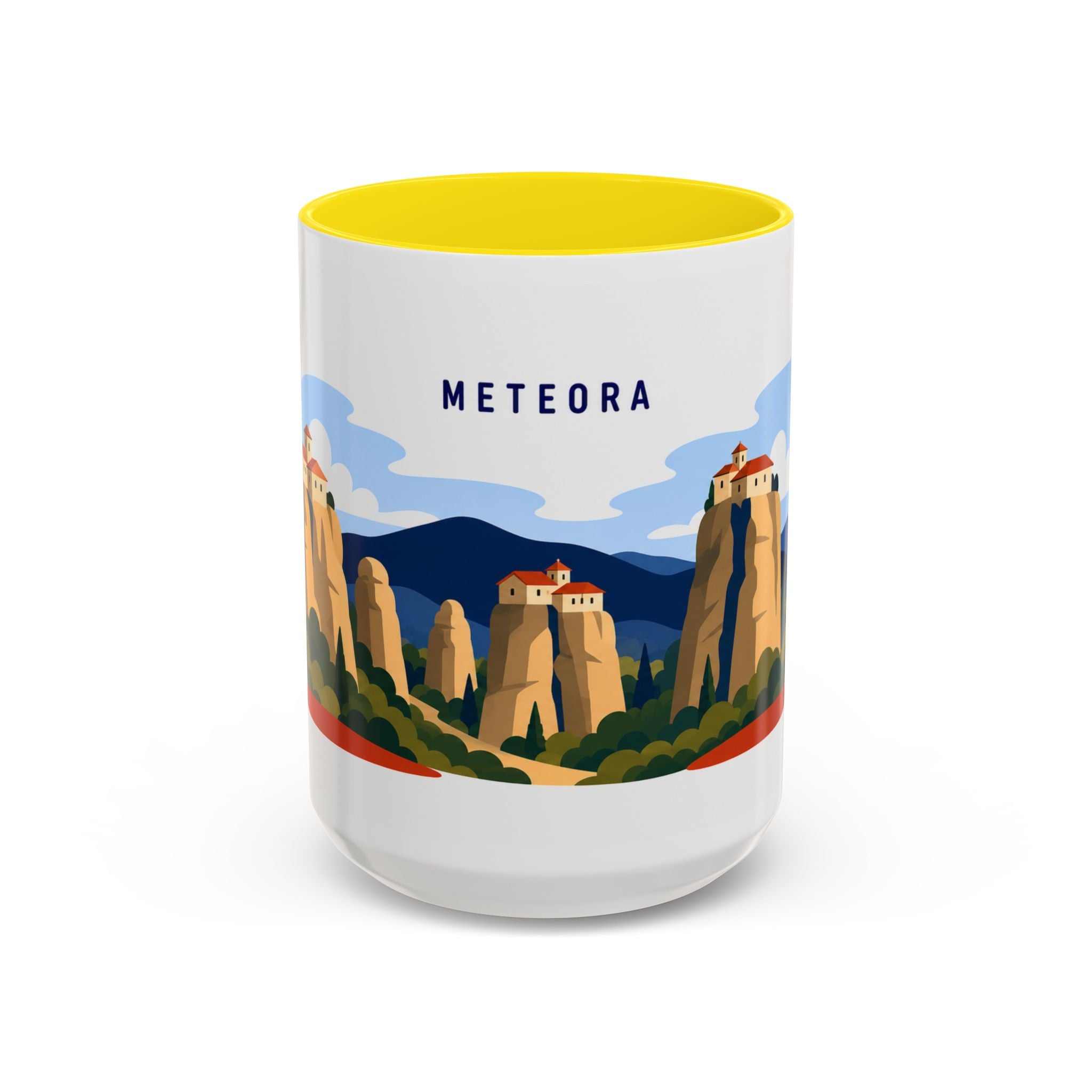 Meteora Coffee Mug | Travel Destination Souvenir Gift | Accent Color Ceramic 11oz 15oz