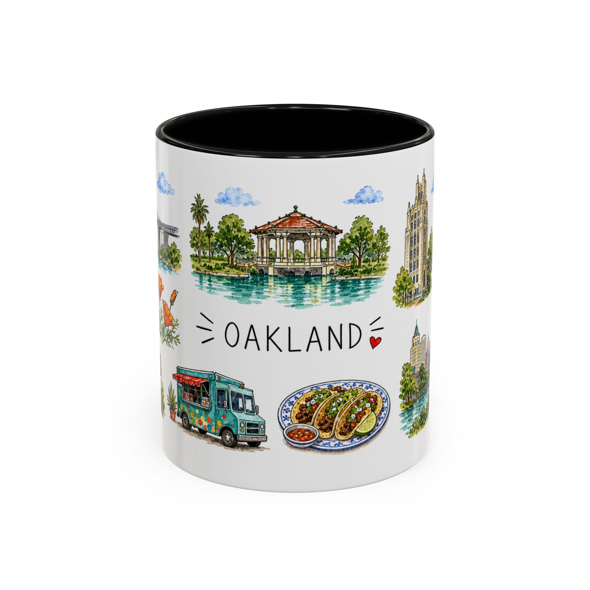 Oakland Illustrated Travel Mug | City Souvenir Accent Coffee Mug | 11oz 15oz Ceramic Cup