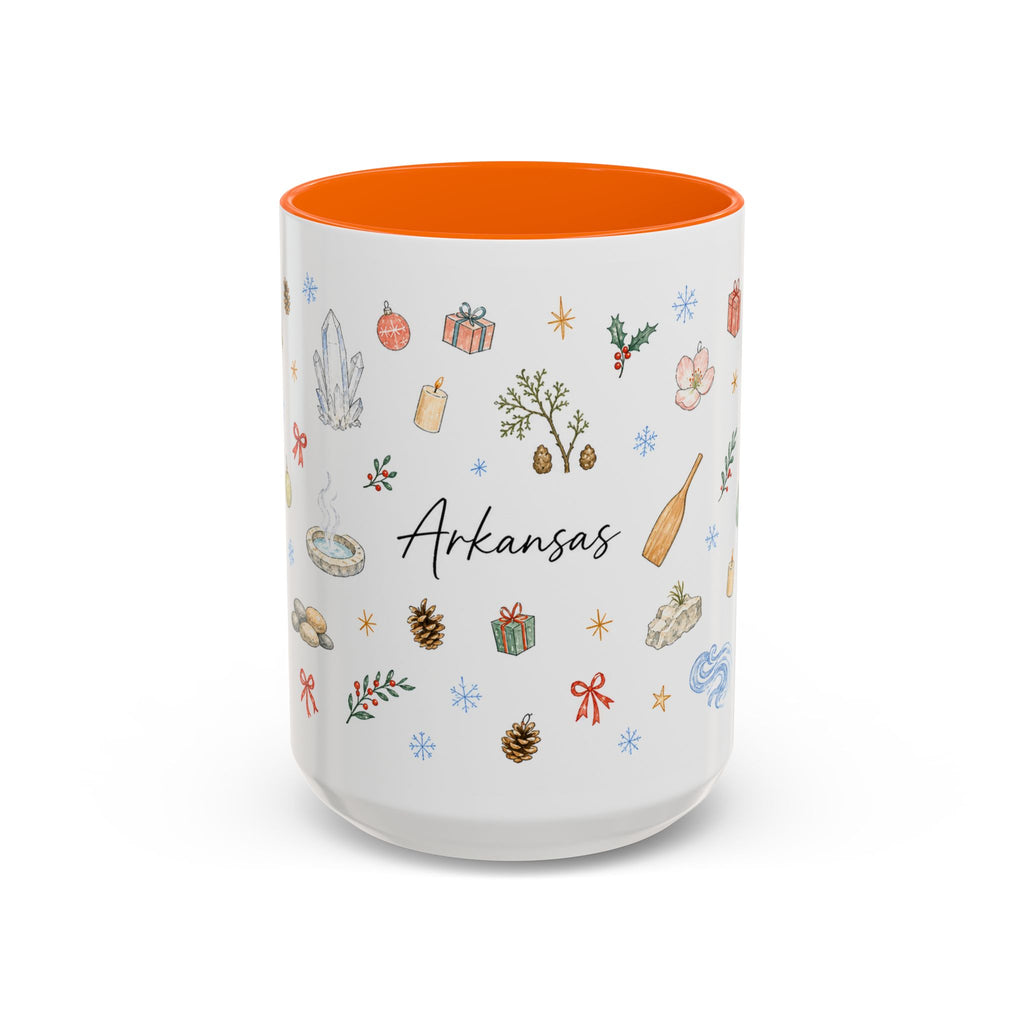 Arkansas Christmas Mug | Watercolor Travel Souvenir | Holiday Gift | Accent Ceramic Coffee Cup 11oz 15oz