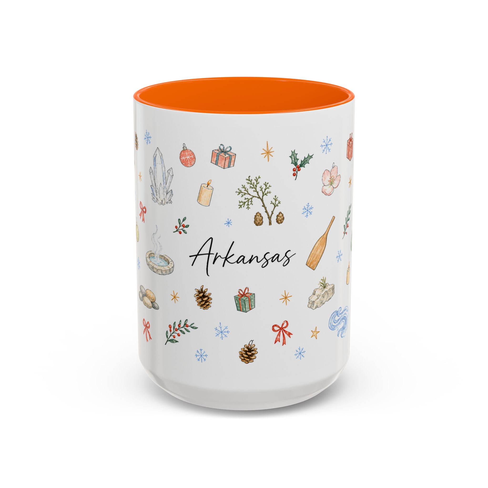 Arkansas Christmas Mug | Watercolor Travel Souvenir | Holiday Gift | Accent Ceramic Coffee Cup 11oz 15oz