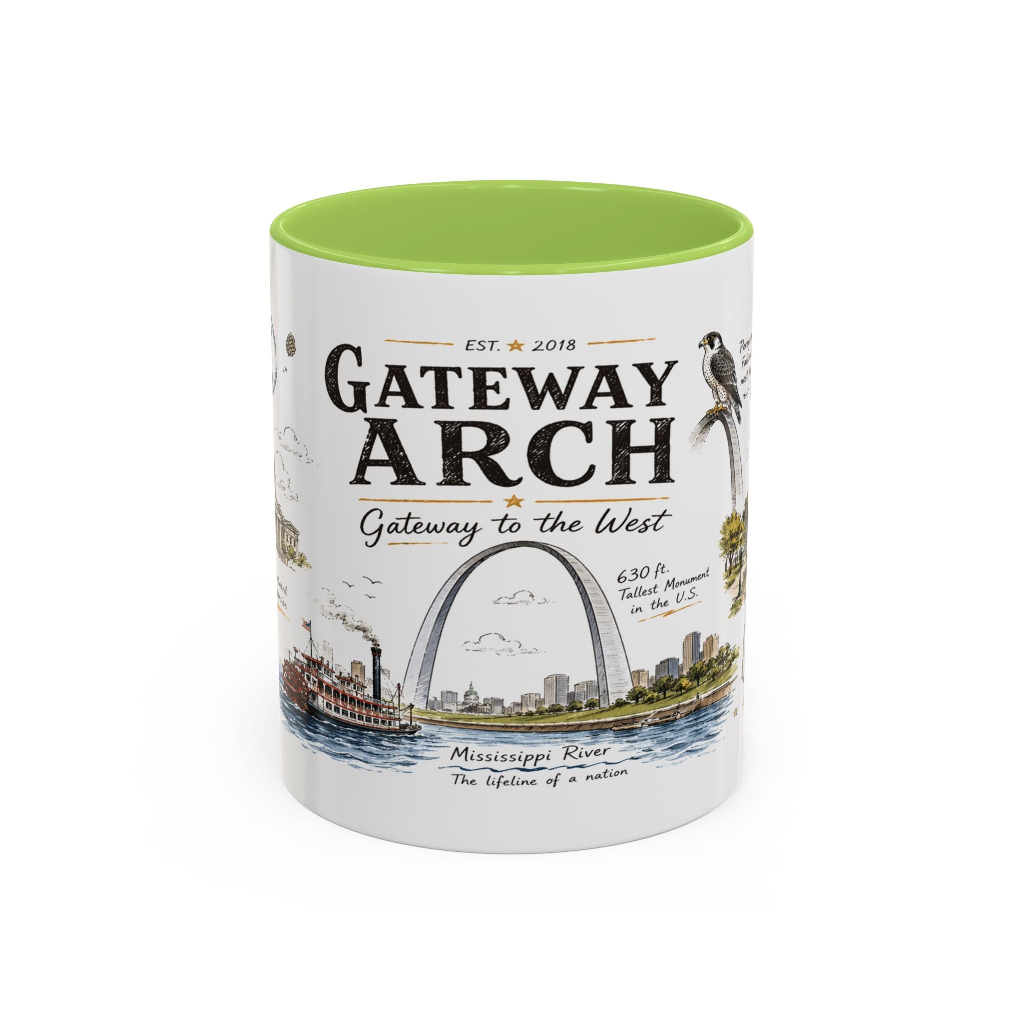 Gateway Arch National Park Coffee Mug | Missouri St. Louis Landmark Gift | Accent Color Ceramic 11oz 15oz