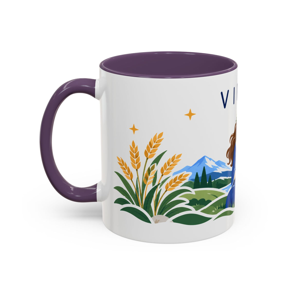 Virgo Zodiac Coffee Mug | Maiden and Wheat Design | Astrology Birthday Gift | 11 oz 15 oz Ceramic Accent Mug