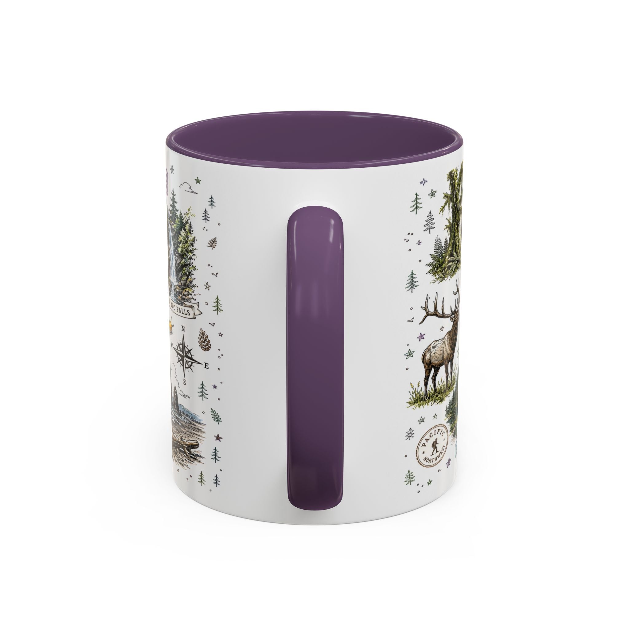 Olympic Coffee Mug | National Park Hiking Rainforest Gift | Accent Color Ceramic 11oz 15oz