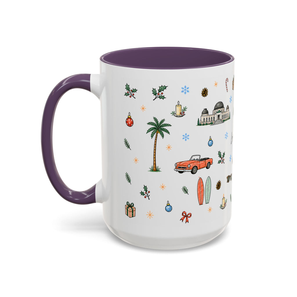 Los Angeles Christmas Mug | Watercolor City Souvenir | Ceramic Coffee Cup (11oz or 15oz)
