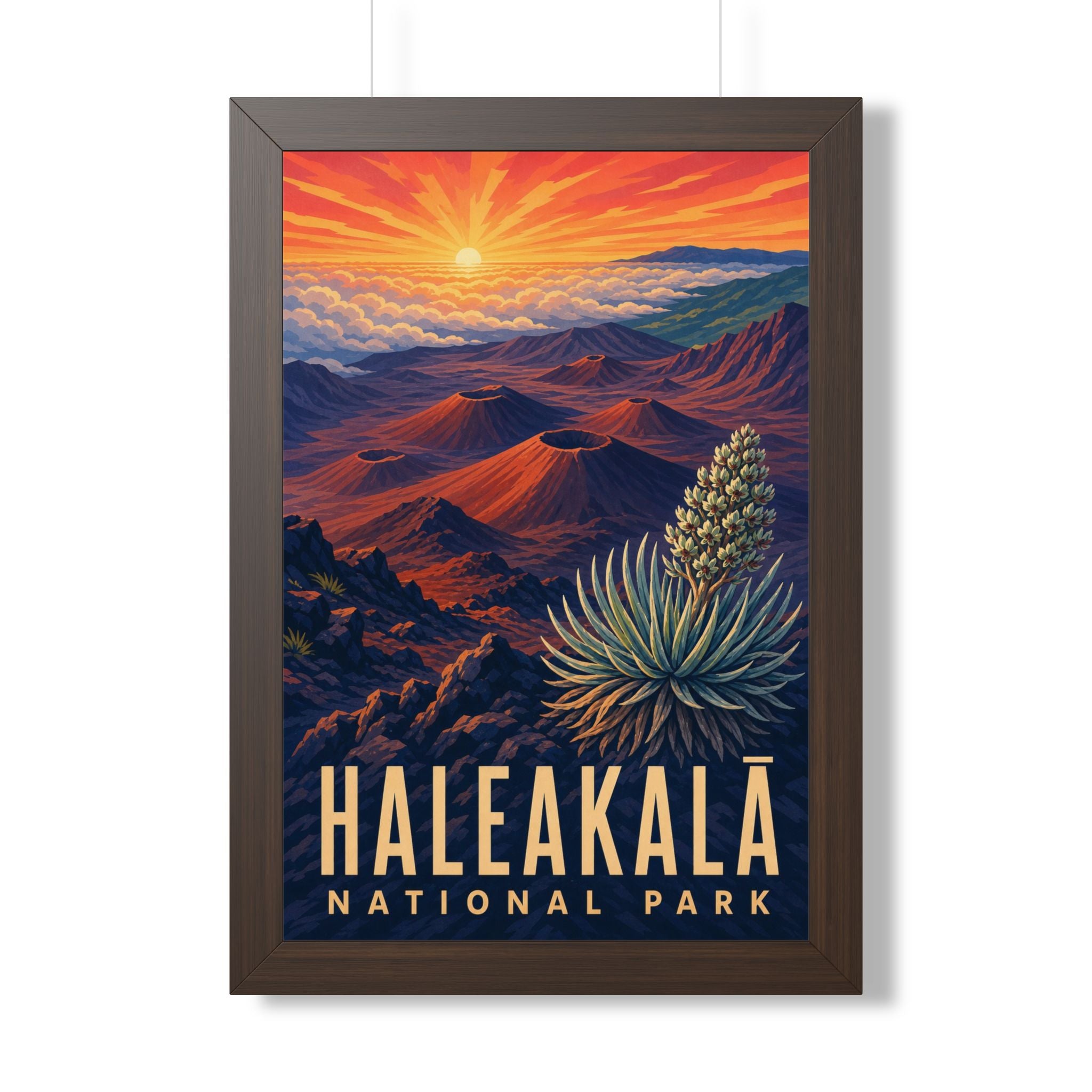 Haleakala National Park Framed Poster | Vintage Travel Wall Art | Black Walnut White Frame | 16x24 20x30