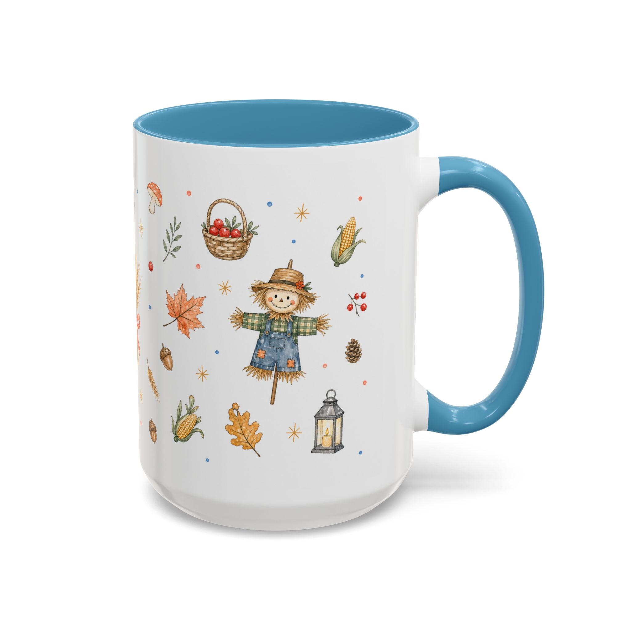 Thanksgiving Mug | Country Harvest Watercolor Gift | Pumpkin Scarecrow Accent Cup 11oz 15oz
