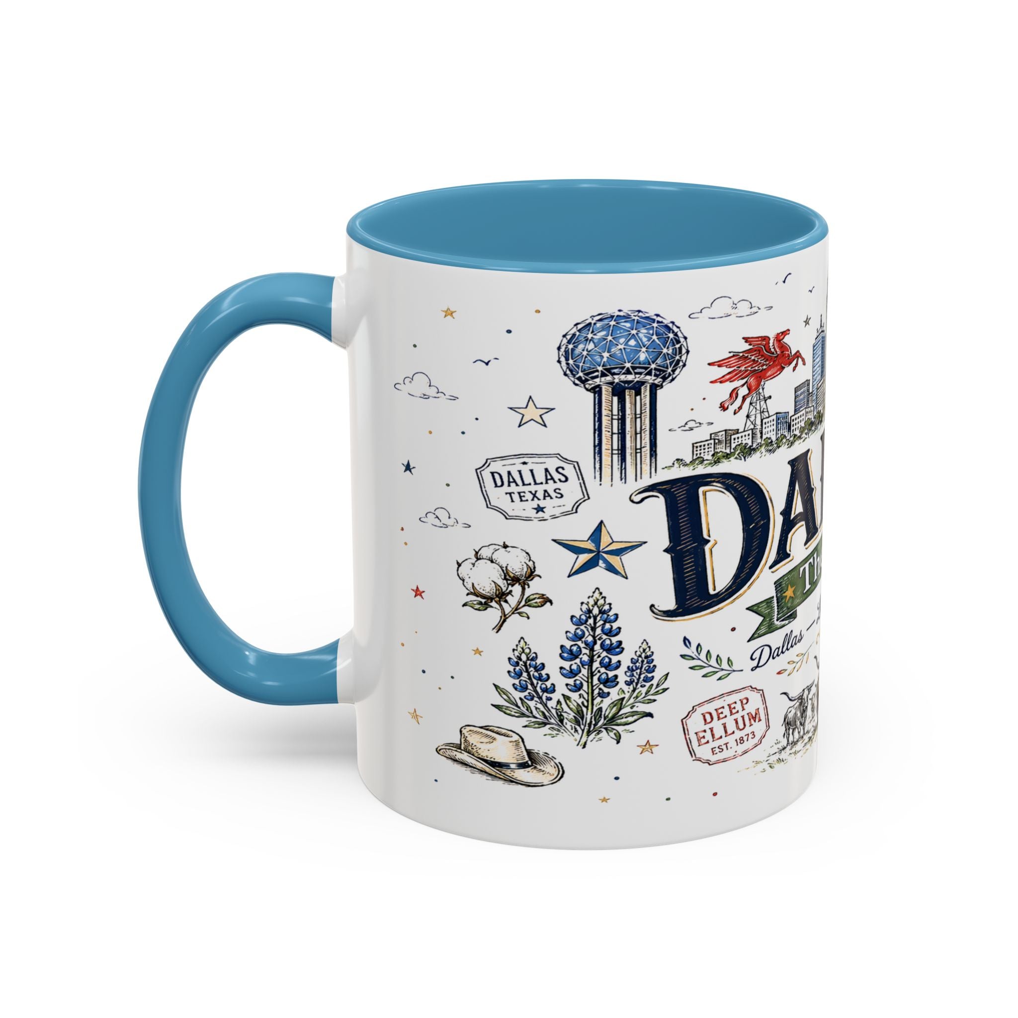 Dallas Coffee Mug | Texas Souvenir City Gift | Accent Color Ceramic 11oz 15oz