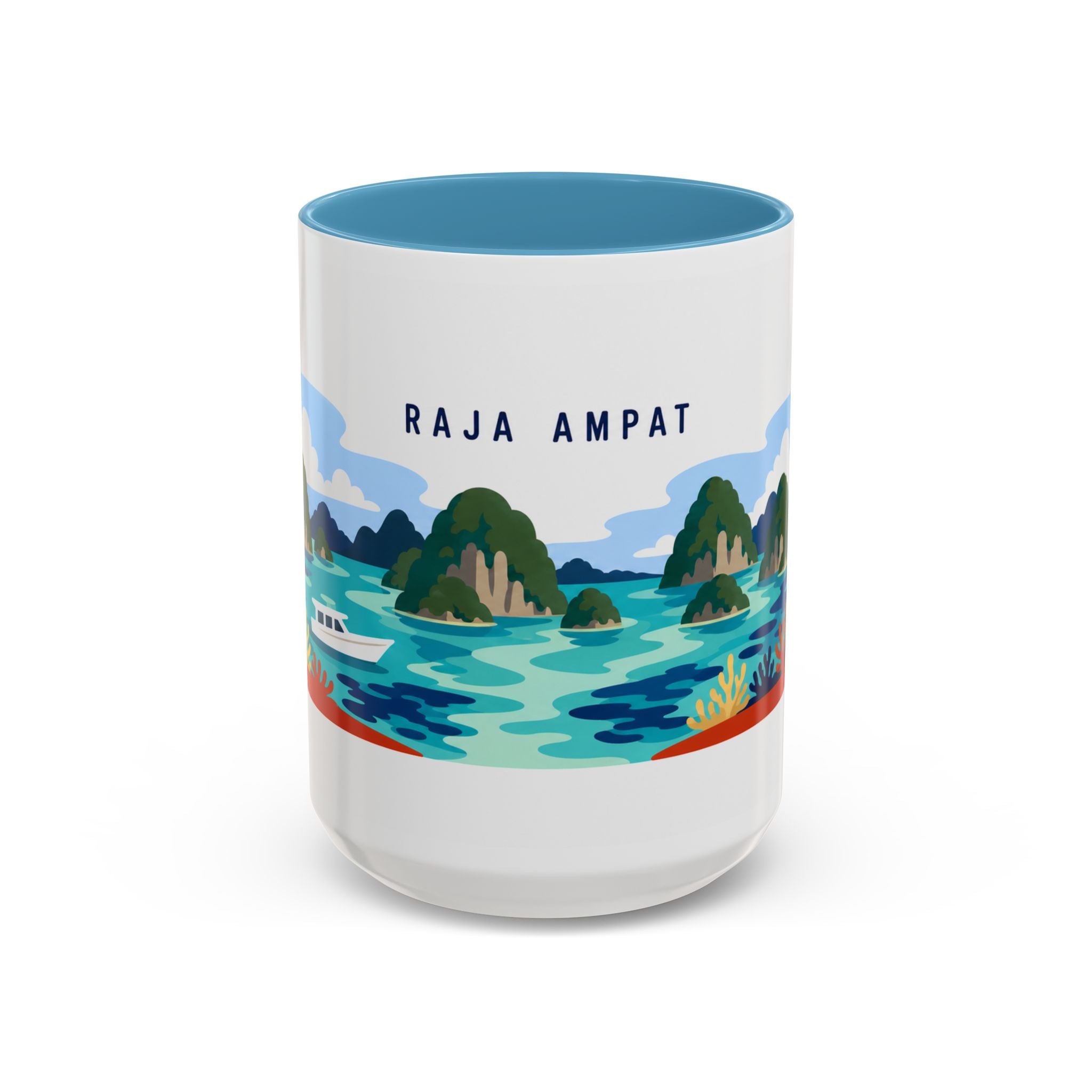 Raja Ampat Coffee Mug | Travel Destination Souvenir Gift | Accent Color Ceramic 11oz 15oz