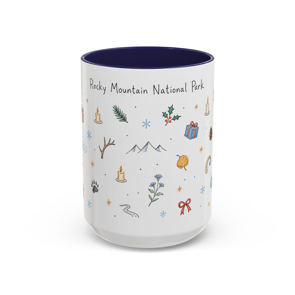 Rocky Mountain National Park Christmas Mug | Watercolor Travel Souvenir | Holiday Gift | Accent Ceramic Coffee Cup 11oz 15oz