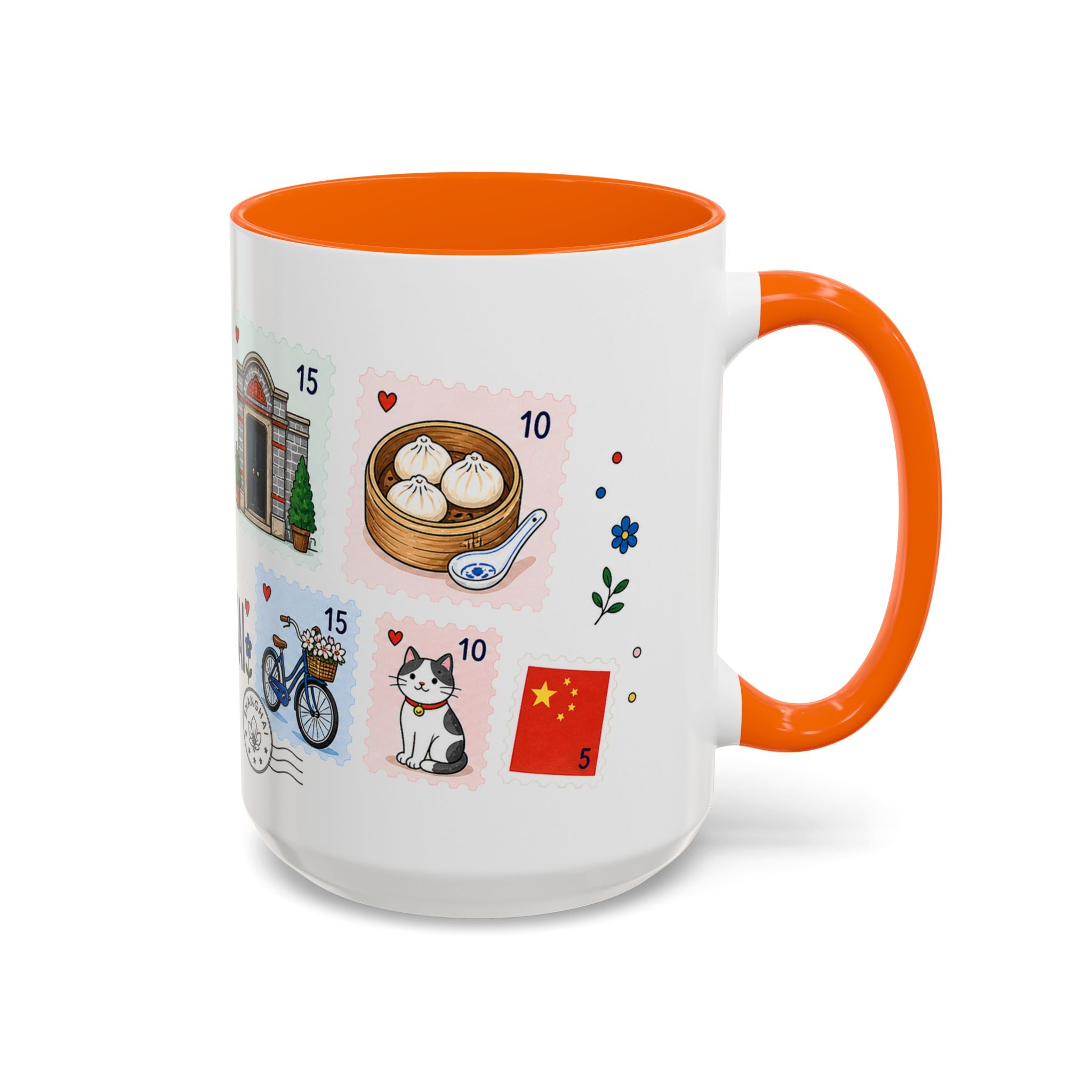 Shanghai Coffee Mug | Postage Stamp Collage Mug | Travel Souvenir Accent Cup 11oz 15oz