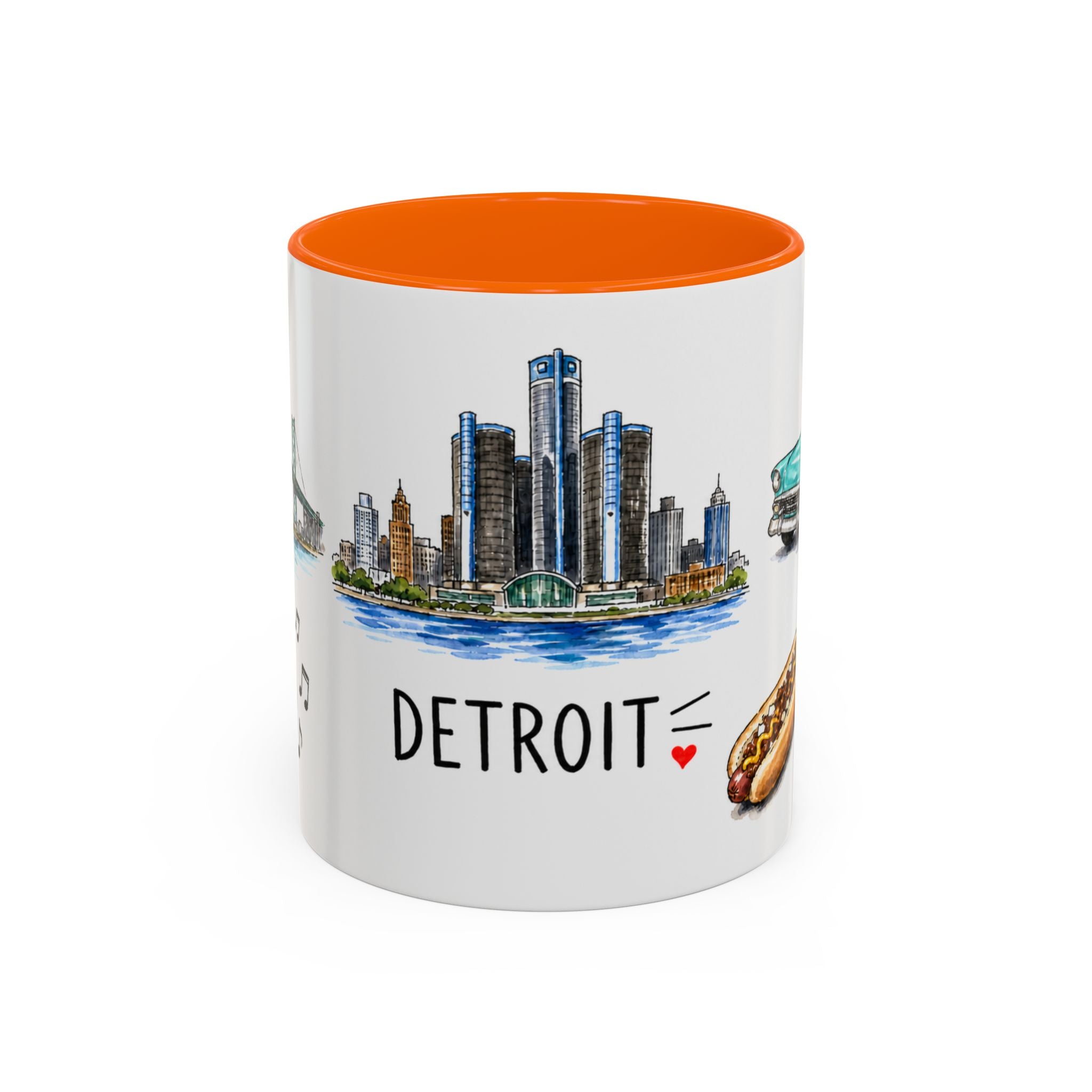 Detroit Illustrated Travel Mug | City Souvenir Accent Coffee Mug | 11oz 15oz Ceramic Cup