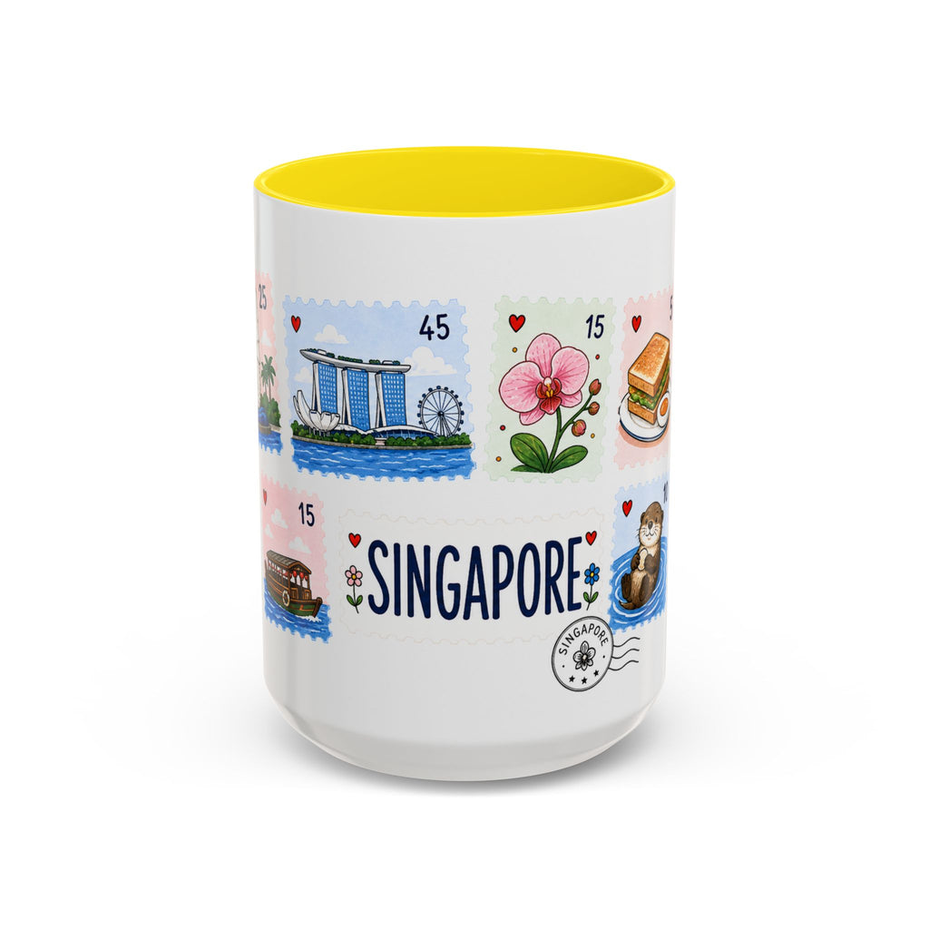 Singapore Coffee Mug | Postage Stamp Collage Mug | Travel Souvenir Accent Cup 11oz 15oz