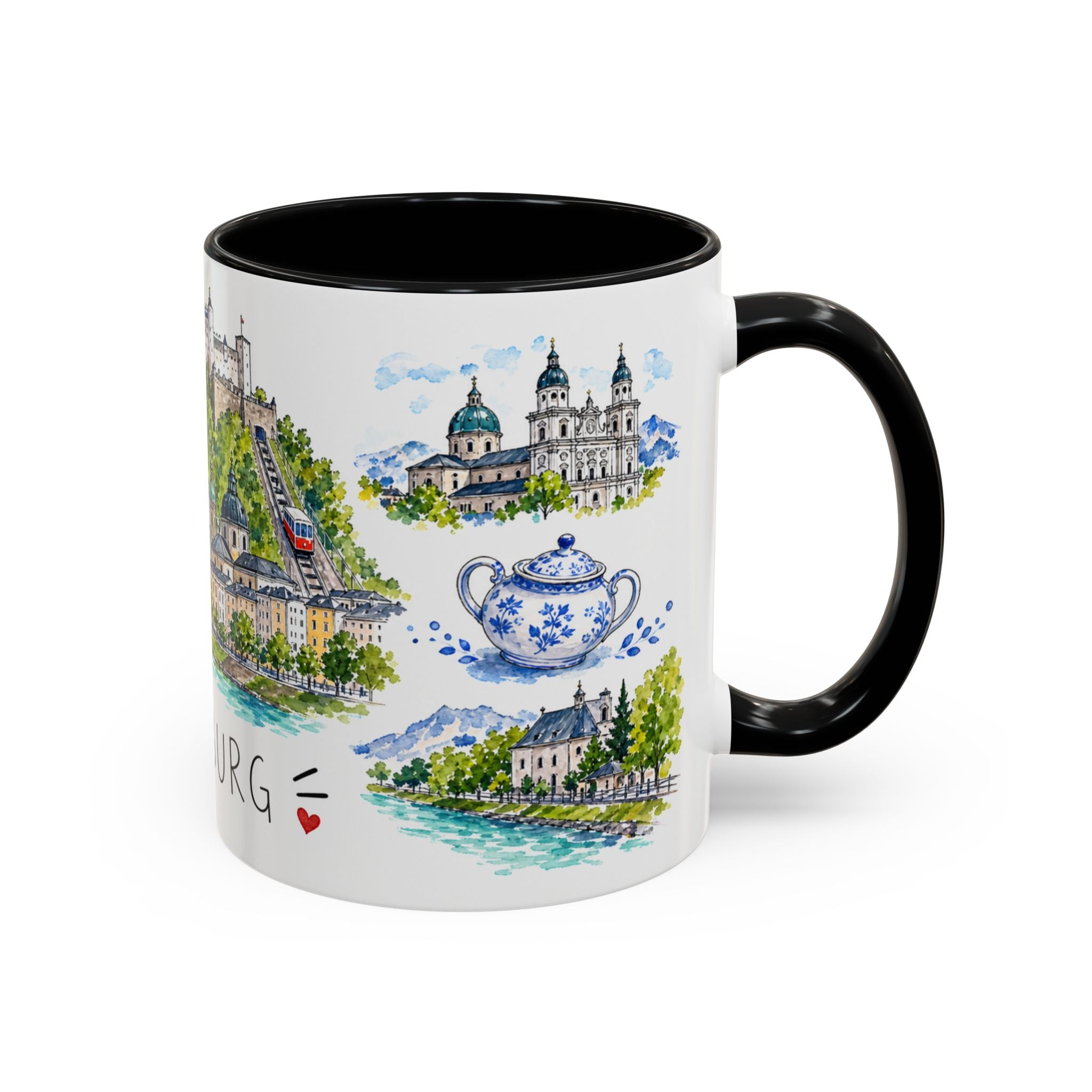 Salzburg Illustrated Travel Mug | City Souvenir Accent Coffee Mug | 11oz 15oz Ceramic Cup