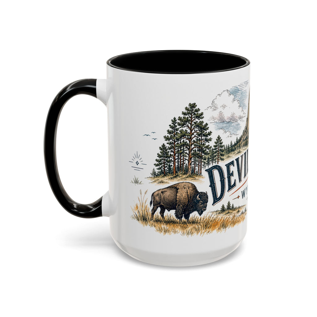 Devils Tower Mug, Wyoming Travel Souvenir, Bucket List Gift, Accent Ceramic Coffee Mug 11oz 15oz