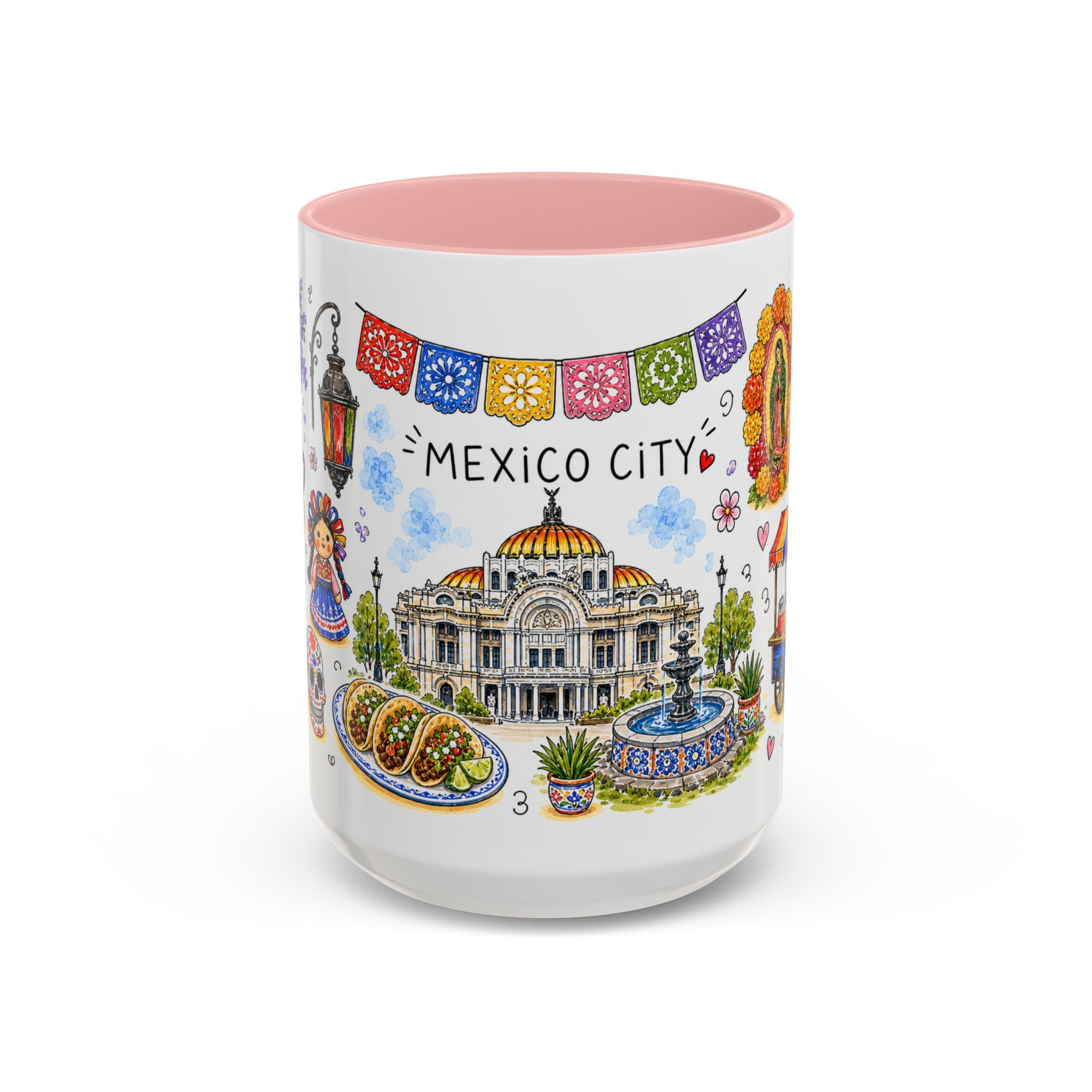 Mexico City Illustrated Travel Mug | City Souvenir Accent Coffee Mug | 11oz 15oz Ceramic Cup