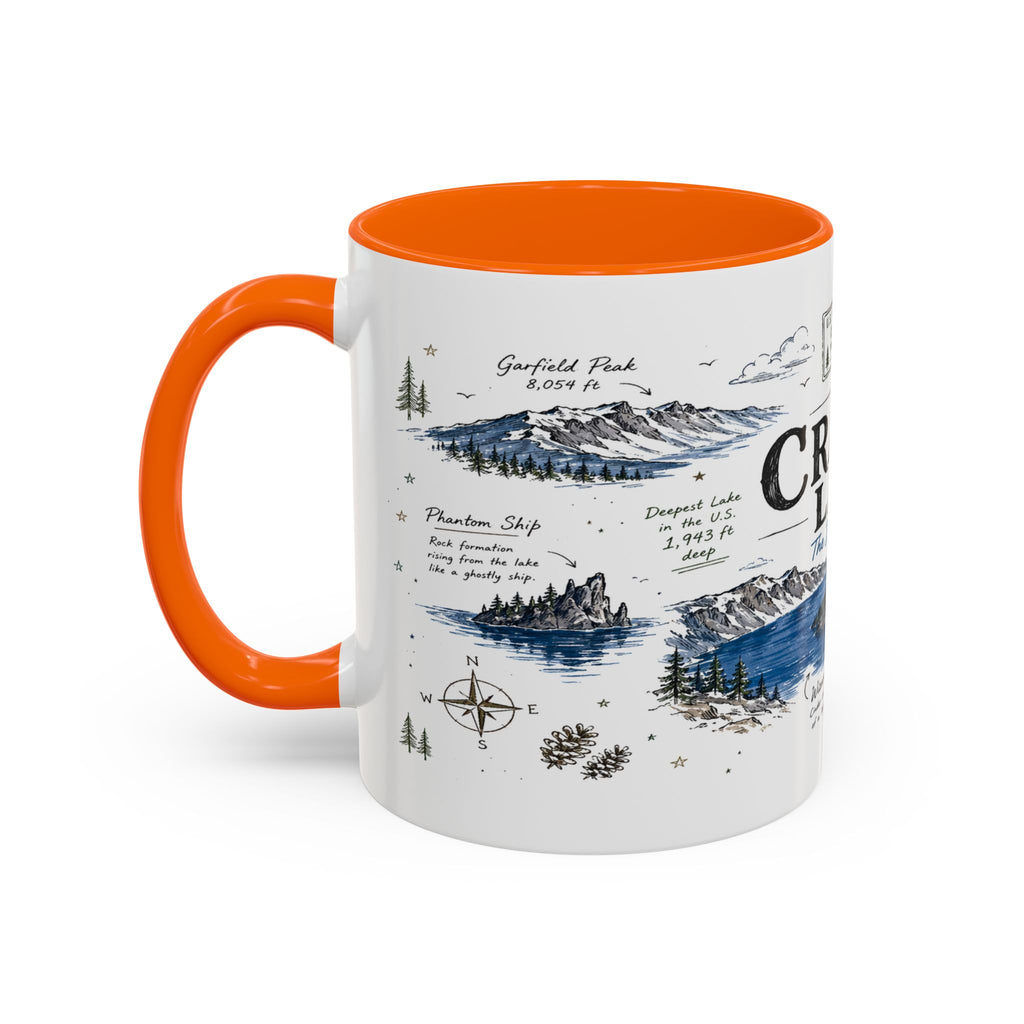 Crater Lake National Park Coffee Mug | Oregon Volcano Blue Lake Hiking Gift | Accent Color Ceramic 11oz 15oz