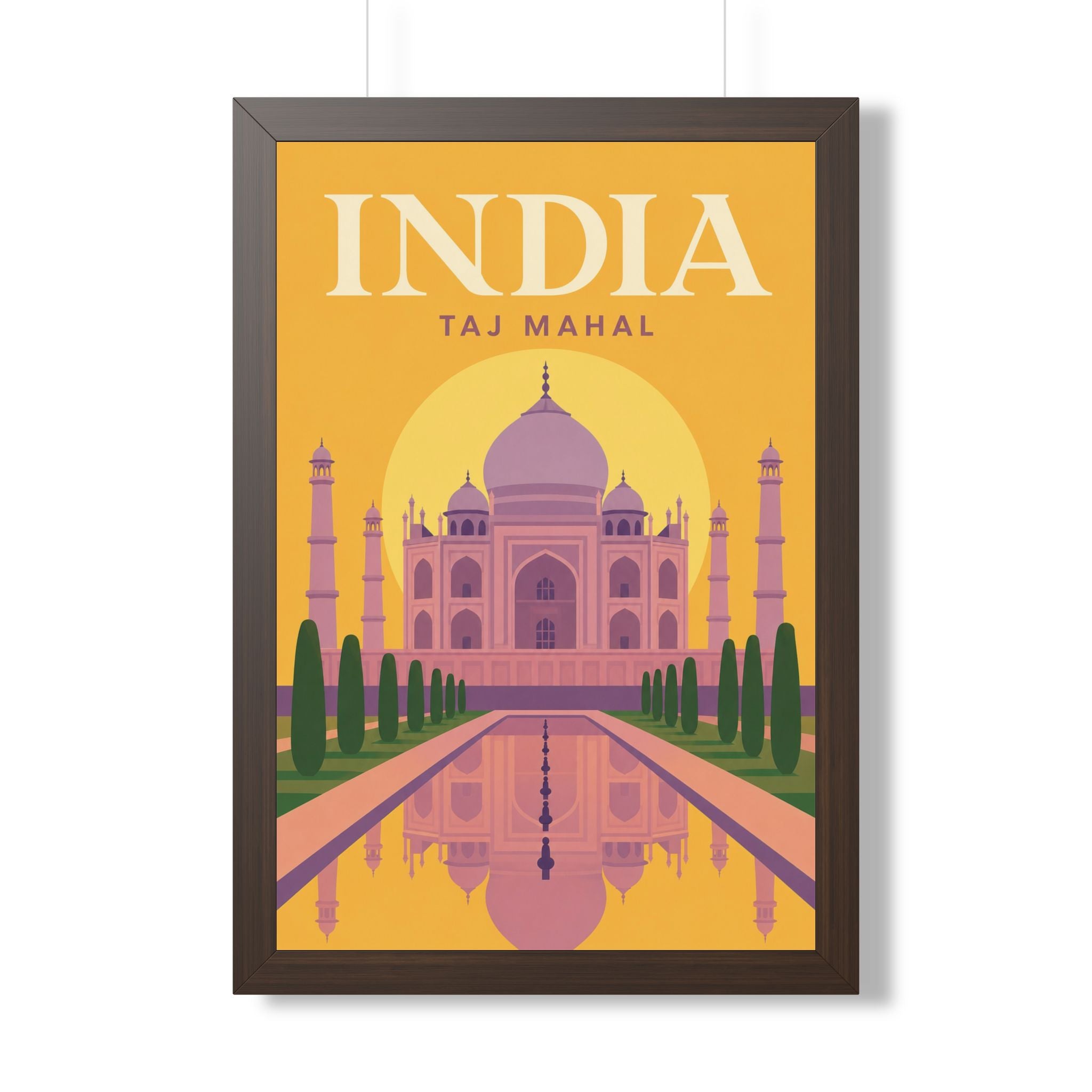 Taj Mahal India Framed Poster | Vintage Travel Wall Art | Black Walnut White Frame | 16x24 20x30