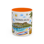Honolulu Illustrated Travel Mug | City Souvenir Accent Coffee Mug | 11oz 15oz Ceramic Cup