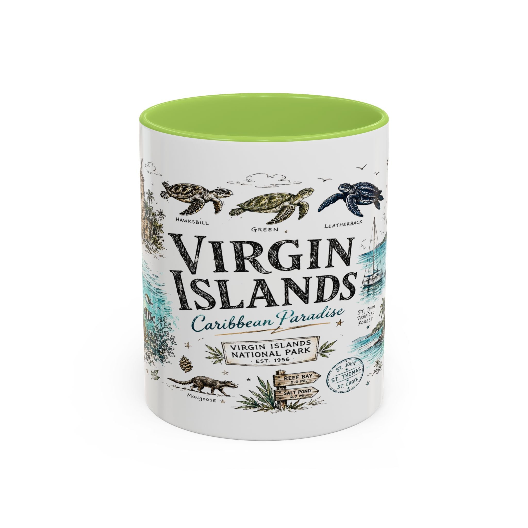 Virgin Islands National Park Coffee Mug | Caribbean Beach Snorkeling Reef Gift | Accent Color Ceramic 11oz 15oz