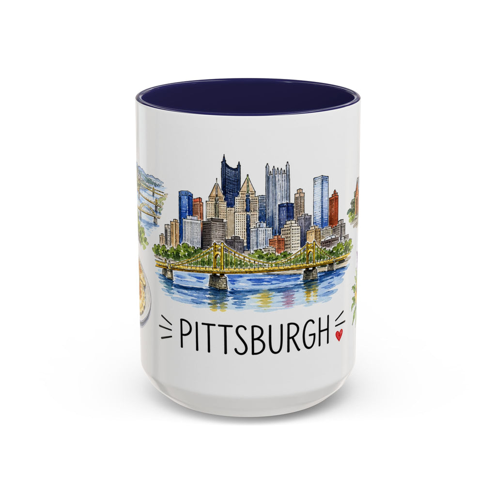 Pittsburgh Illustrated Travel Mug | City Souvenir Accent Coffee Mug | 11oz 15oz Ceramic Cup
