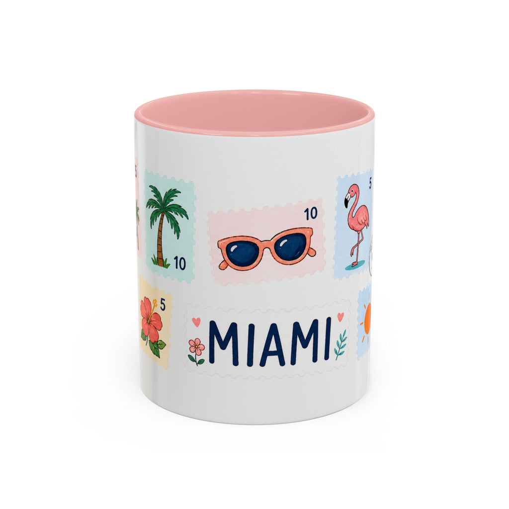 Miami Coffee Mug | Postage Stamp Collage Mug | Travel Souvenir Accent Cup 11oz 15oz