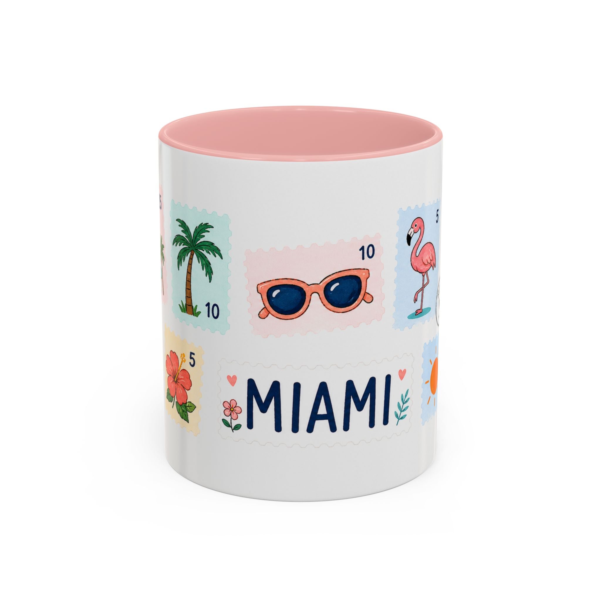Miami Coffee Mug | Postage Stamp Collage Mug | Travel Souvenir Accent Cup 11oz 15oz