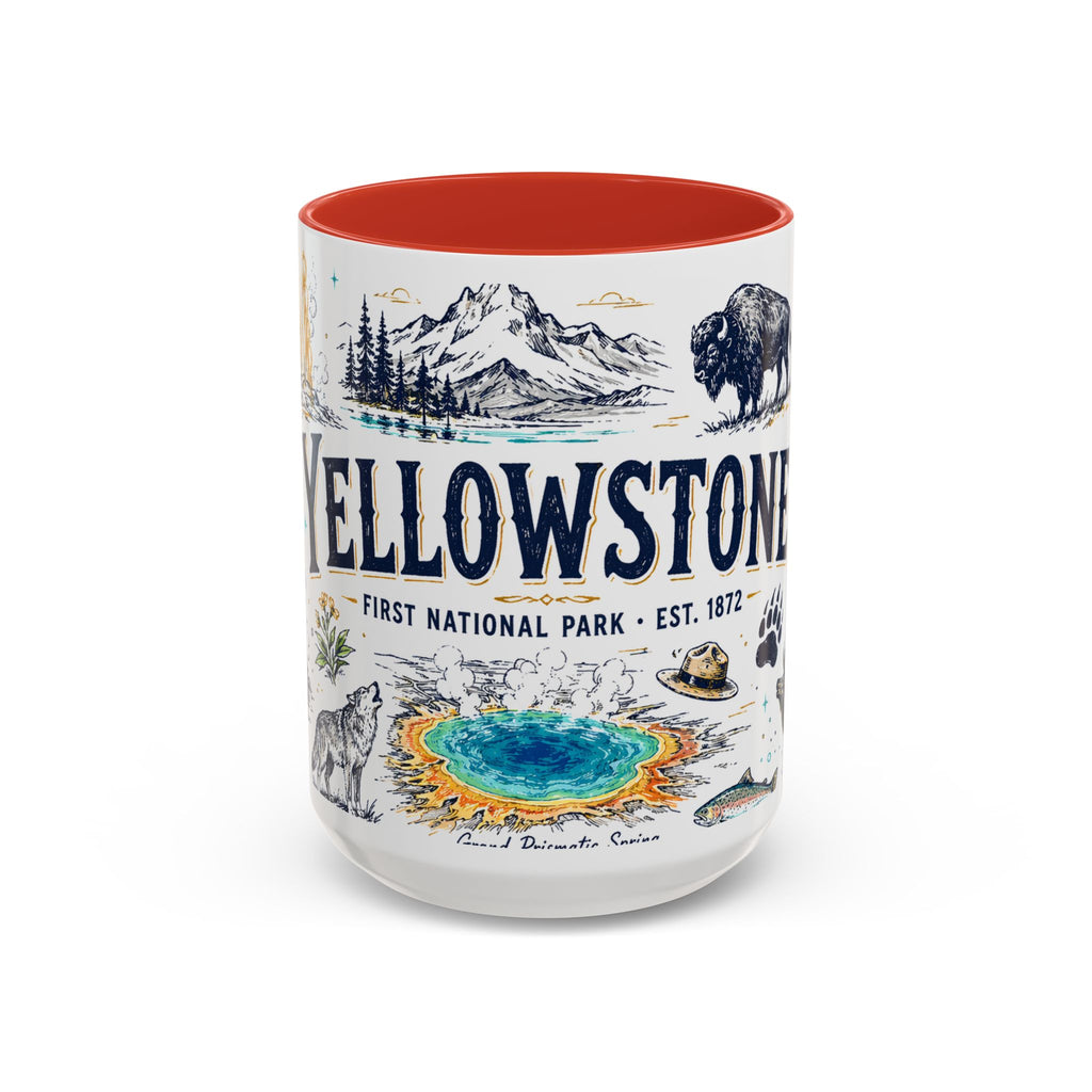 Yellowstone National Park Coffee Mug | Hiking Camping Nature Gift | Accent Color Ceramic 11oz 15oz