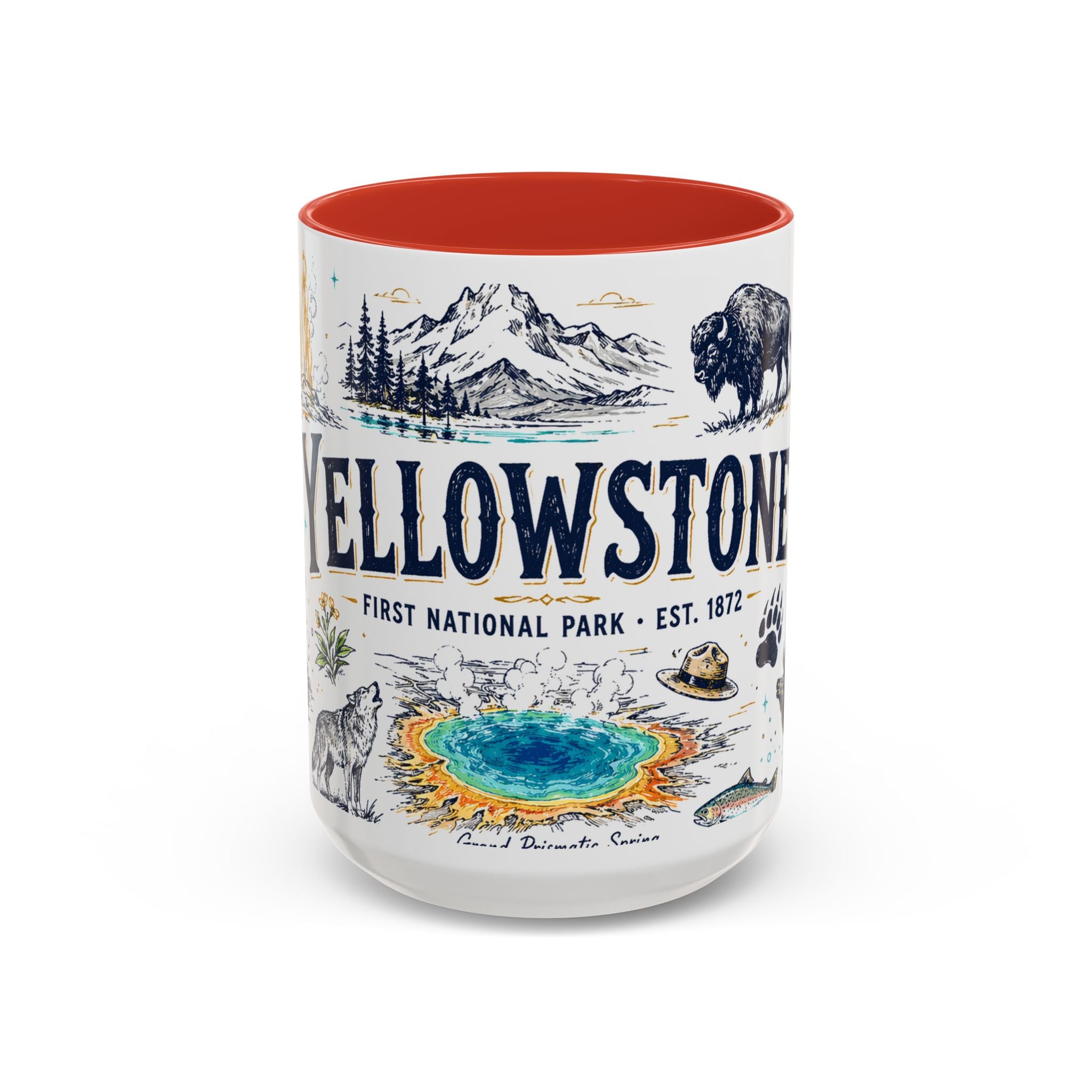 Yellowstone National Park Coffee Mug | Hiking Camping Nature Gift | Accent Color Ceramic 11oz 15oz