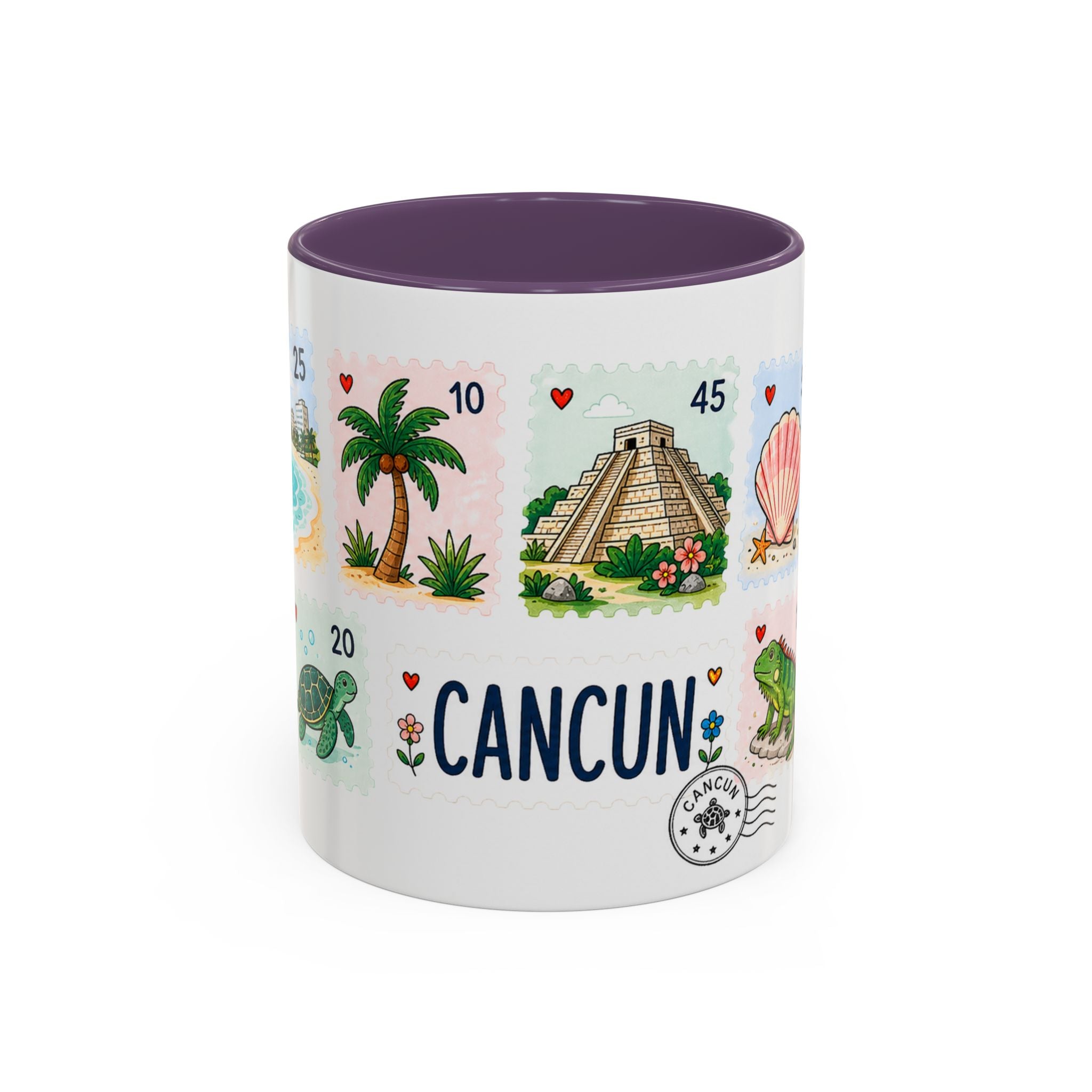 Cancun Coffee Mug | Postage Stamp Collage Mug | Travel Souvenir Accent Cup 11oz 15oz